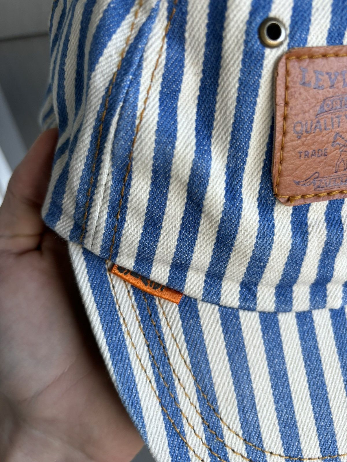Levi's 1990s Levi's Jeans Hat Vintage Denim Snapback Striped Baseba Size ONE SIZE - 12 Thumbnail