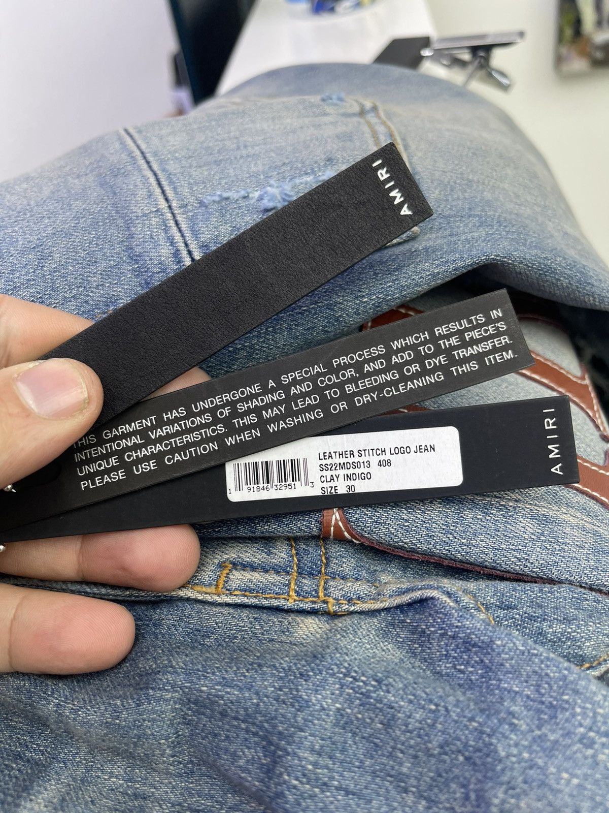 Amiri Amiri Leather Stitch Logo jeans ( brown) Size US 30 / EU 46 - 11 Thumbnail