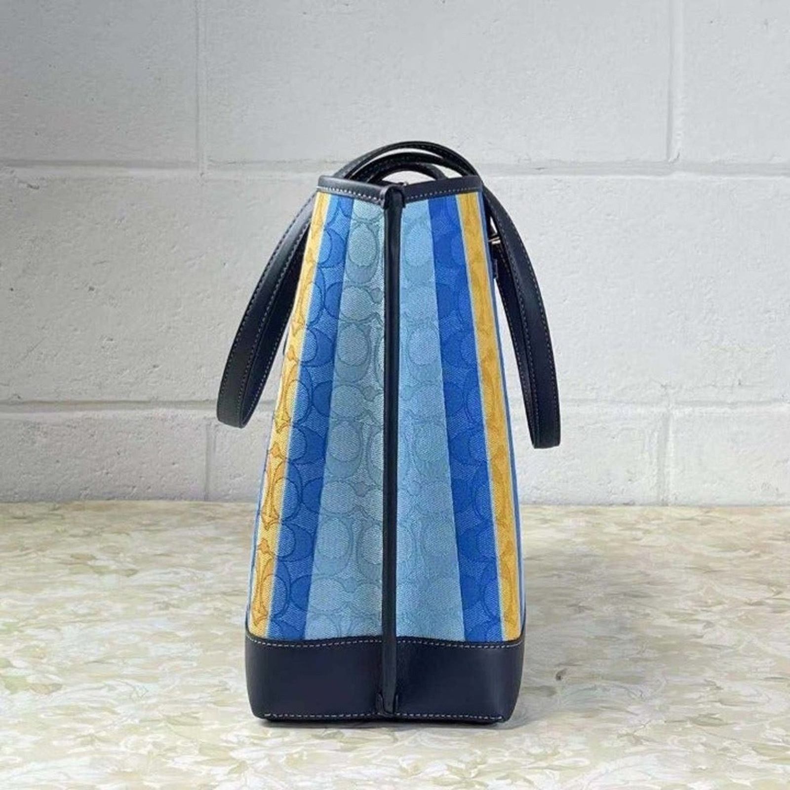 Coach Coach Mollie Tote in signature jacquard stripes C4088 Blue Size ONE SIZE - 3 Thumbnail