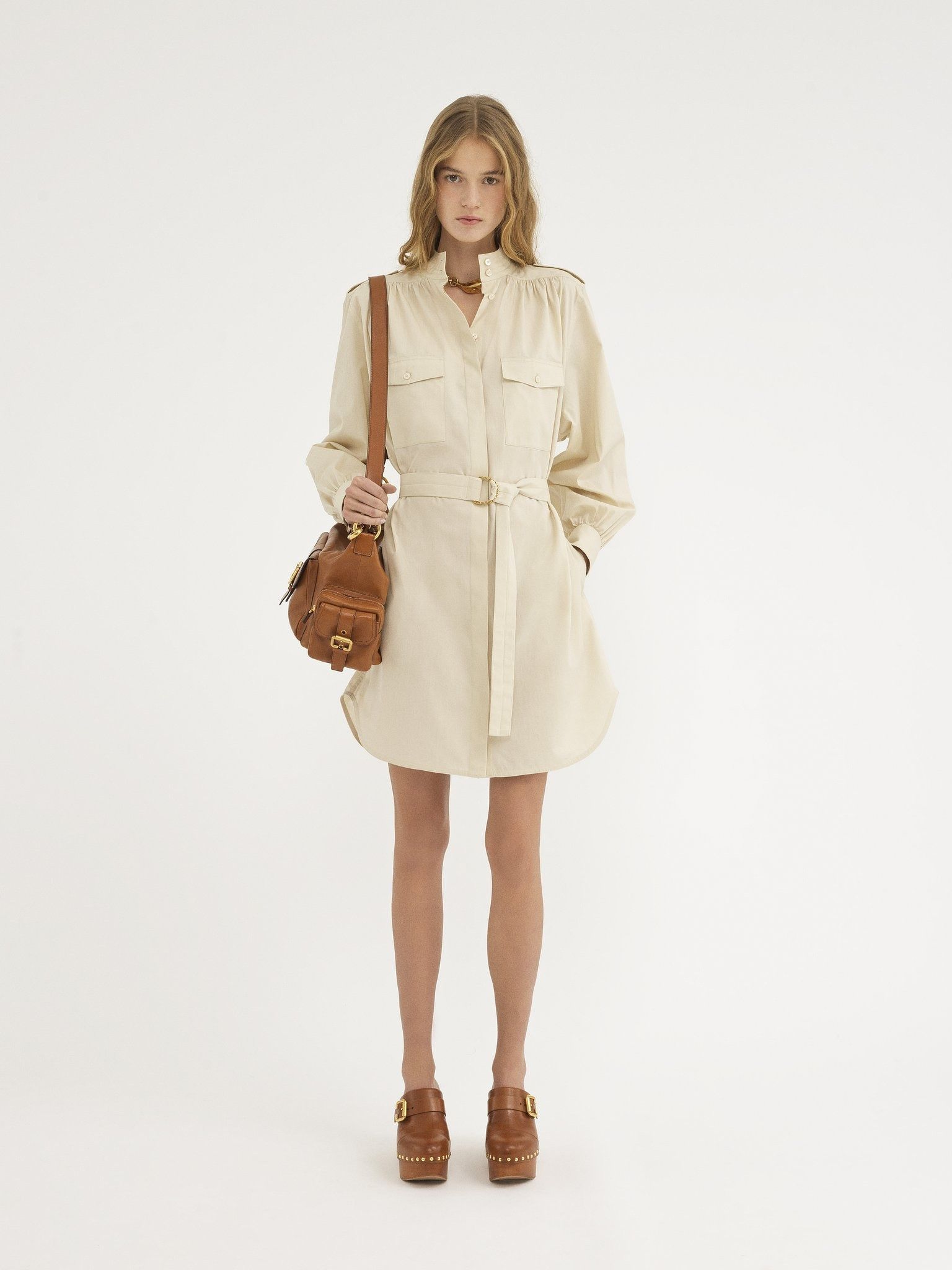Chloe o1loc1c10226 Utilitarian Shirt Dress in Secret Brown Size L / US 10 / IT 46 - 2 Thumbnail