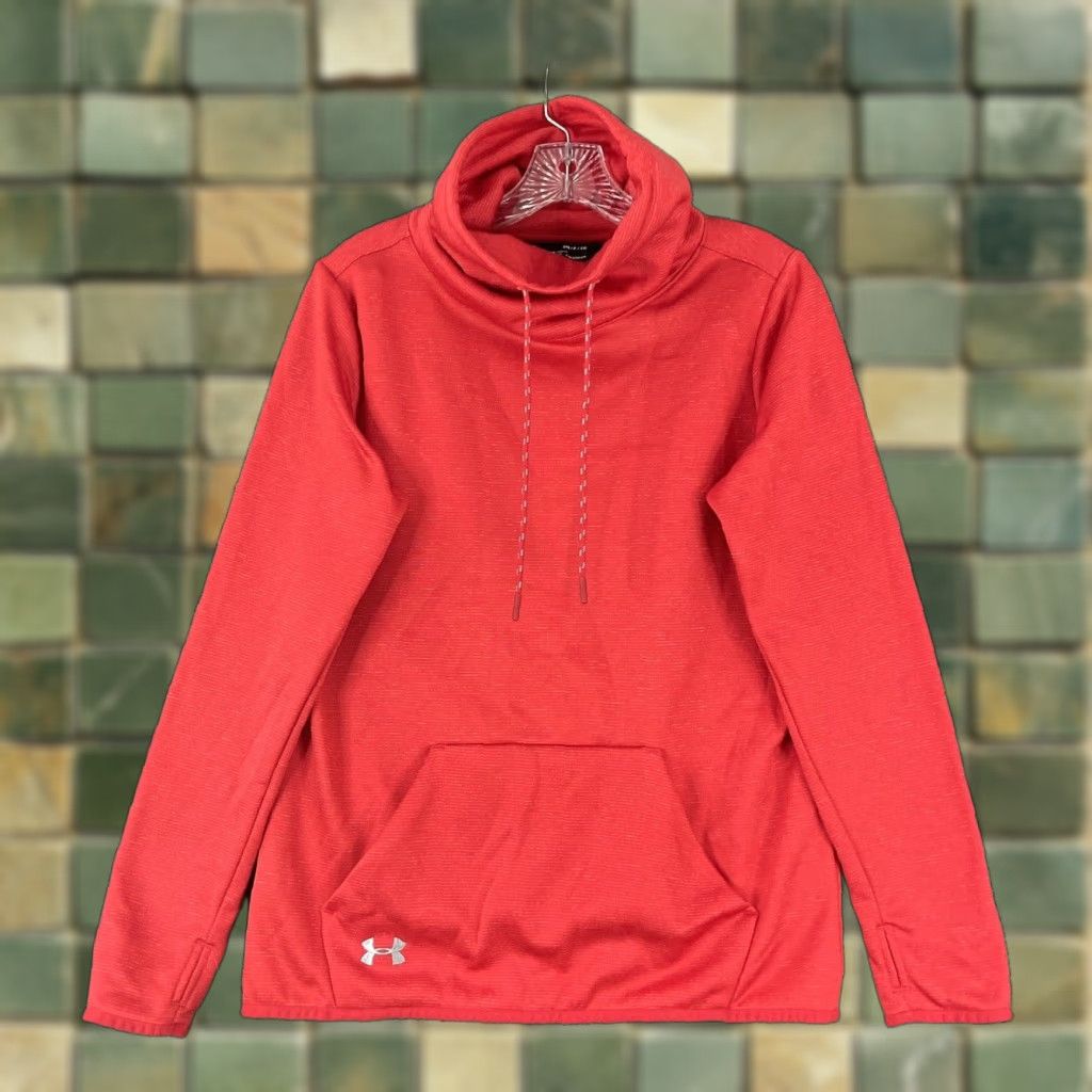 Under Armour VINTAGE? Wait no. Under Armour ColdGear Scuba Neck Sweatshirt Women S Red All Seasons Pockets Pullover Activewear Size S / US 4 / IT 40 - 1 Thumbnail