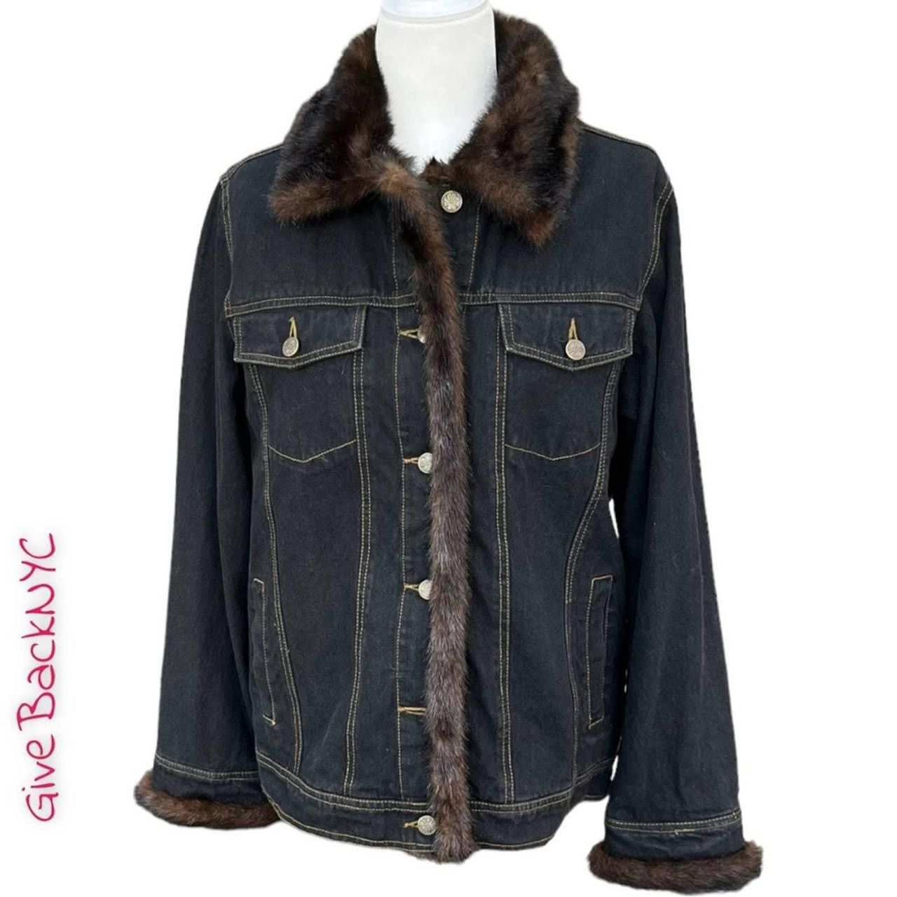 Vintage Dennis Basso 2pc Denim Jacket Brown Faux Fur Removable Vest Size S / US 4 / IT 40 - 2 Thumbnail