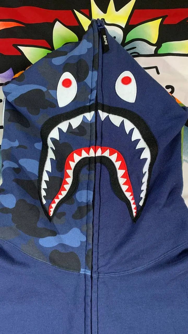Bape BAPE Giant 1ST camo shark loose fit full zip hoodie in Blue Size US XL / EU 56 / 4 - 16 Thumbnail
