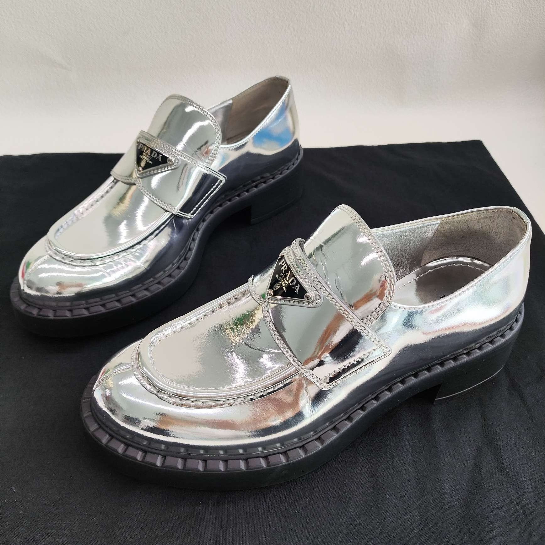 Prada Prada Leather Silver Lowtop Sneakers us_6-5 Women Size US 6.5 / IT 36.5 - 1 Thumbnail