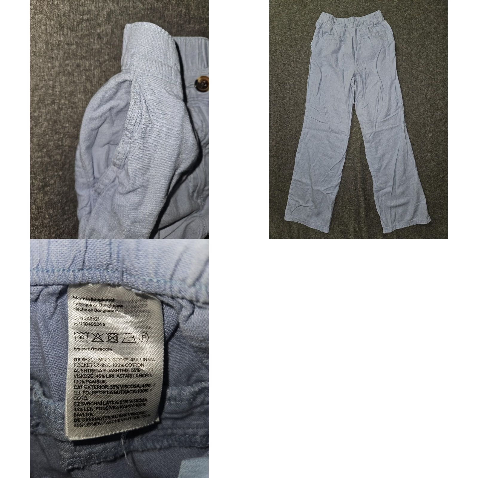 H&M H&M Pants Womens 2 Blue Linen Blend Chino Straight Elastic Waist Lightweight Casual Pockets Flat Front Relaxed Womens US 2 Size 26" / US 2 / IT 38 - 8 Thumbnail