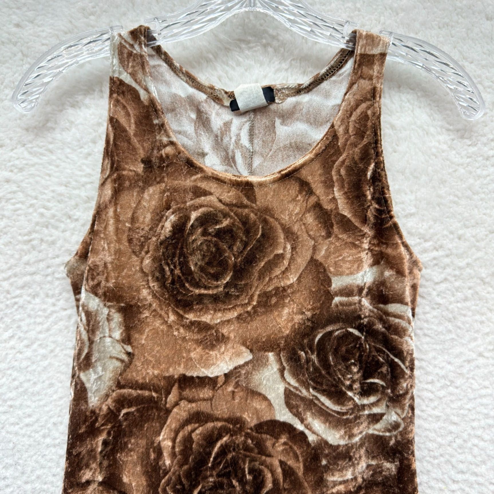 Vintage VINTAGE 90s Y2K Natini Maxi Dress Velvet Brown Rose Floral Grunge S Small Womens Size S / US 4 / IT 40 - 3 Thumbnail