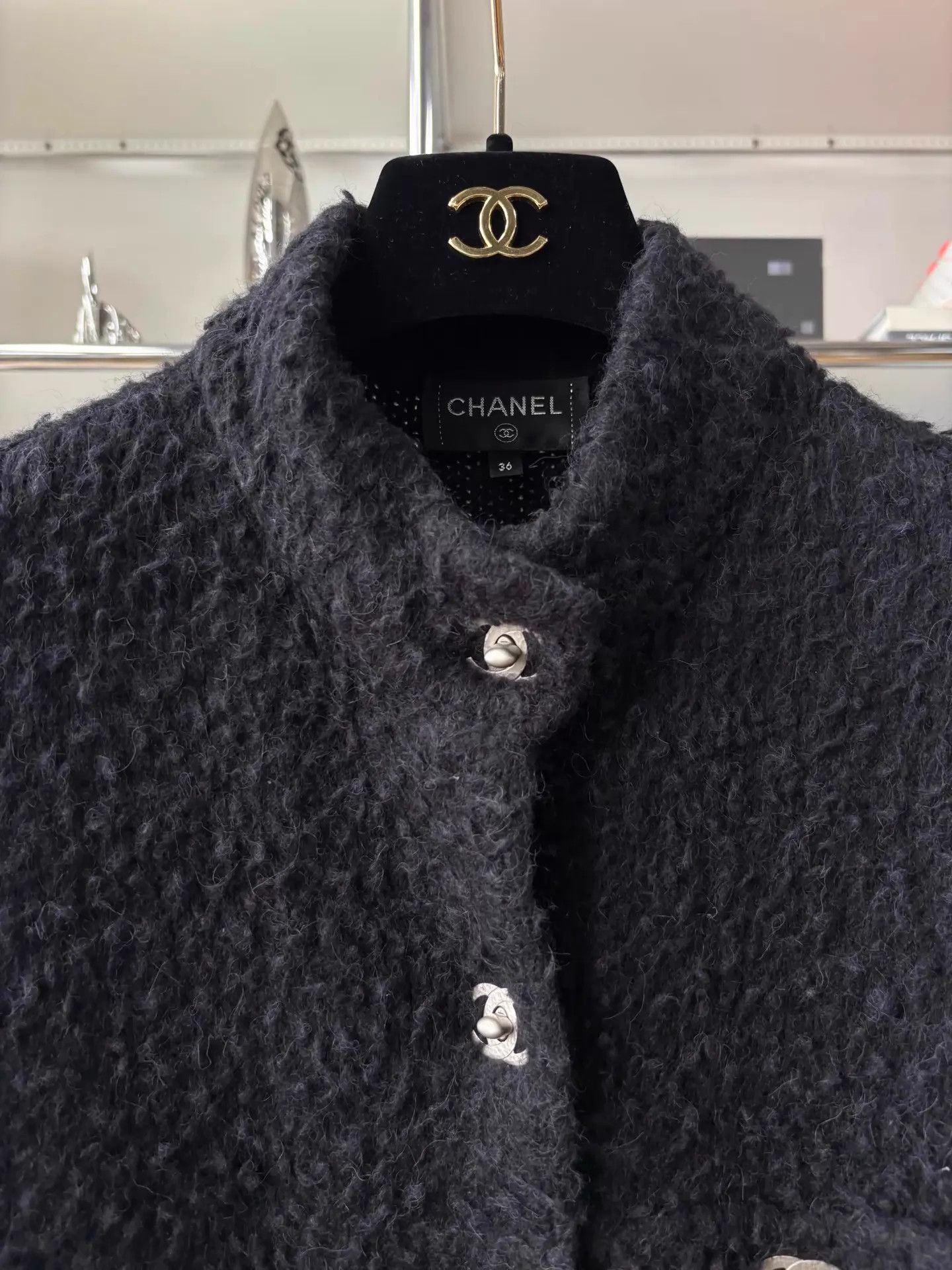 Chanel Chanel Black Silver Bag Buckle Teddy Knit Jacket 36 Women's Size XS / US 0-2 / IT 36-38 - 2 Thumbnail