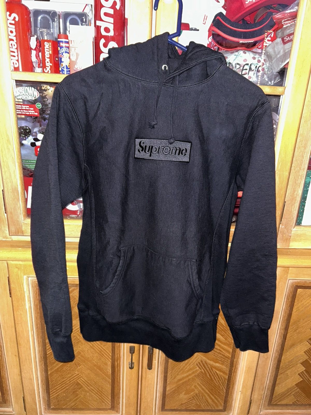 Supreme Black Tonal Box Logo Hooded Sweatshirt FW14 size M