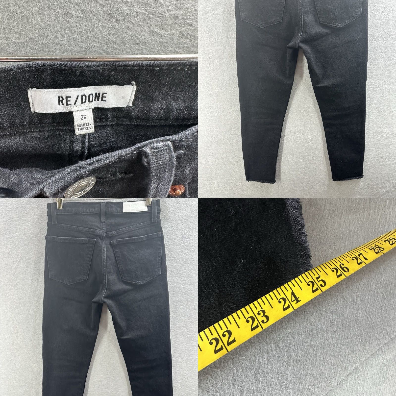 RE/DONE RE/DONE Jeans Womens 26 90s High Rise Ankle Crop Stone Wash Raw Hem Button Fly Black Denim Slim Adult Women 90s City Grunge Designer Style Size 26" / US 2 / IT 38 - 8 Thumbnail
