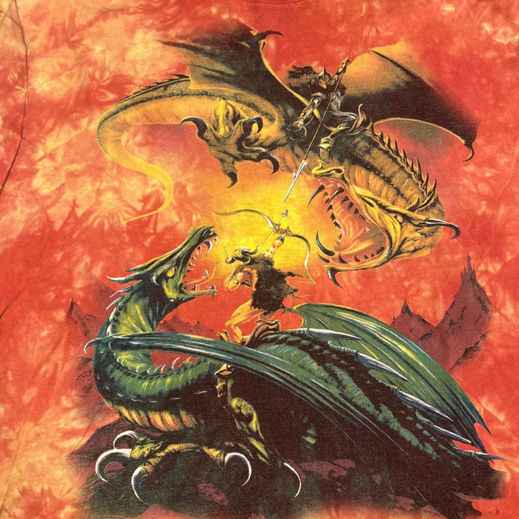 The Mountain VINTAGE The Mountain T-Shirt XL Orange Tie Dye 2001 Dueling Dragons Fantasy Knight 90s Mens XL Orange Tie Dye Dragon Knight Mens Size US XL / EU 56 / 4 - 4 Thumbnail