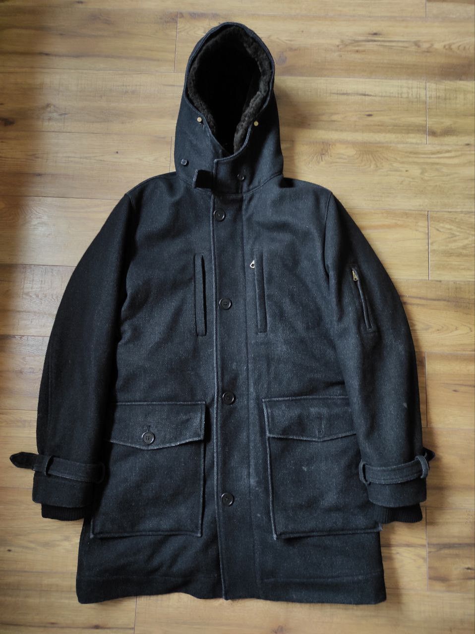 Image of Tommy Hilfiger Hilfiger Vintage Wool Blend Coat Lining Heavy Warm Y2K S in Asphalt Grey Black (Size