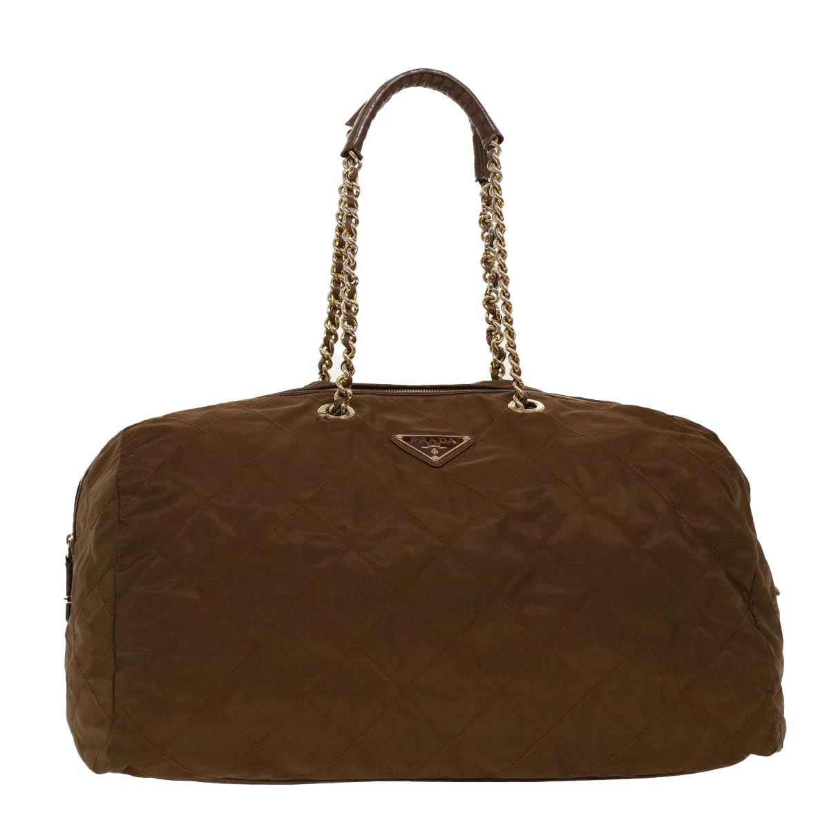 image of Prada Quilted Chain Boston Bag Nylon Brown Auth 41328 in Black, Women's