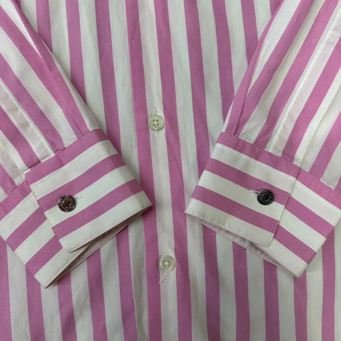 Hermes HERMES White & Pink Striped Shirt Q10 Size US L / EU 52-54 / 3 - 2 Thumbnail