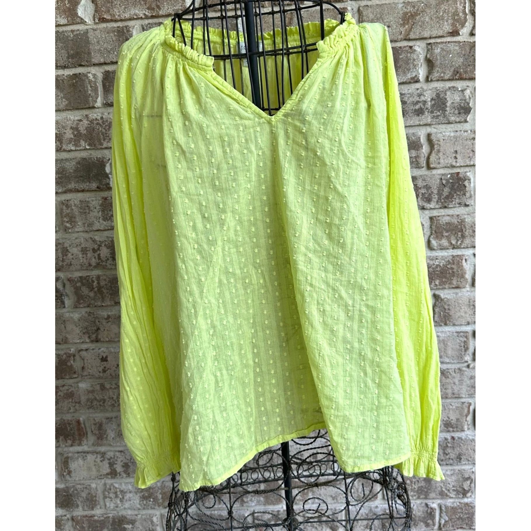 Designer J Crew Blouse XL Yellow Swiss Dot V Neck Long Dolman Style S Size XL / US 12-14 / IT 48-50 - 1 Thumbnail