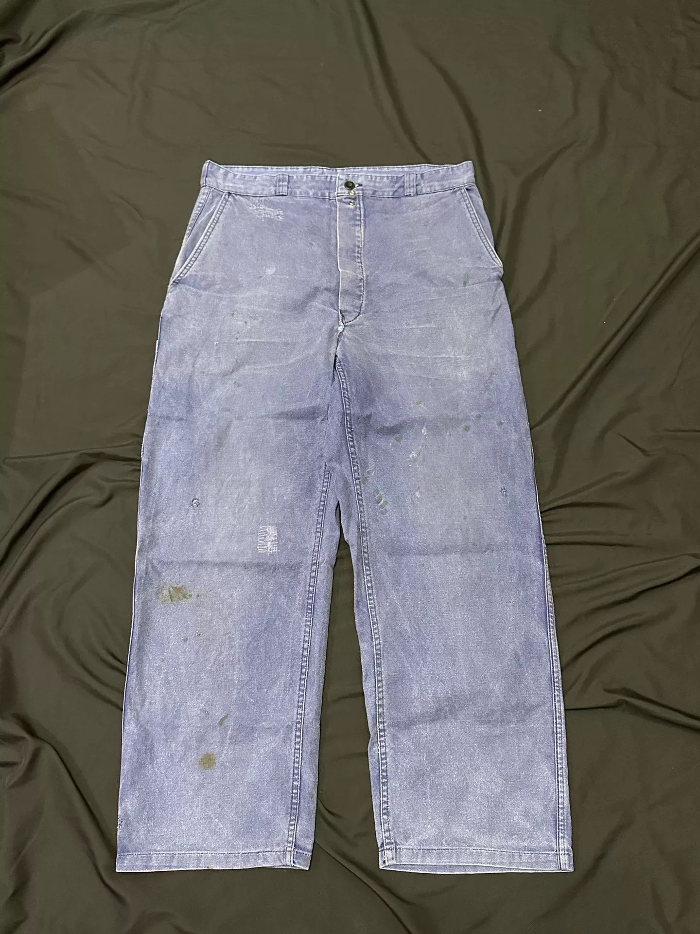 Vintage vintage 50s French Work Pants with Distressed Details Size US 28 / EU 44 - 1 Thumbnail