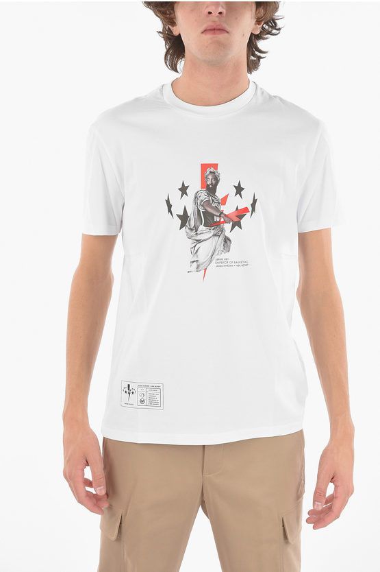 image of Neil Barrett James Harden Front Printed Crew-Neck T-Shirt in White, Men's (Size 2XL)