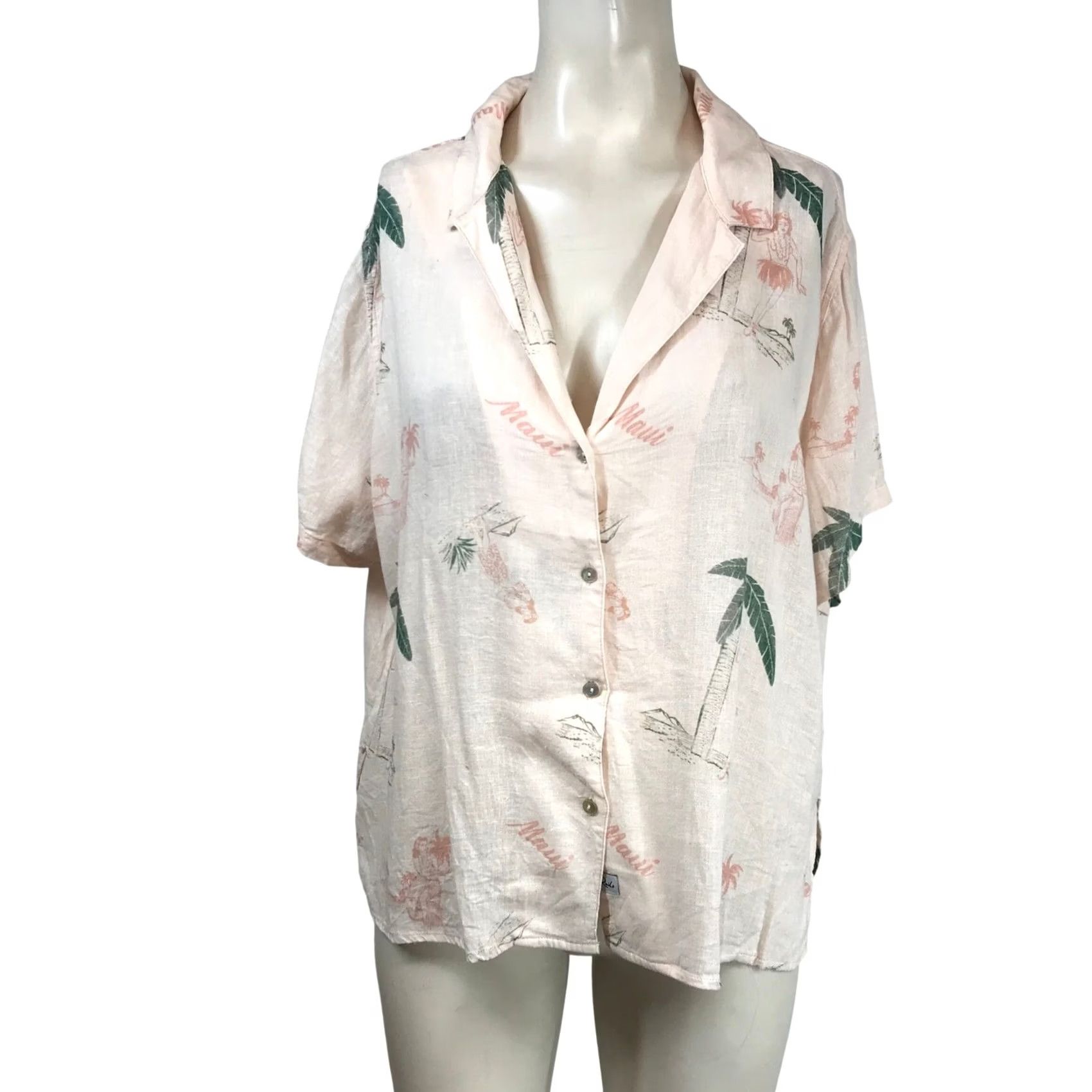 Rails Rails Maui Tropical Print Linen Blend Button Down Shirt Peach Pink Womens Large Size L / US 10 / IT 46 - 2 Thumbnail