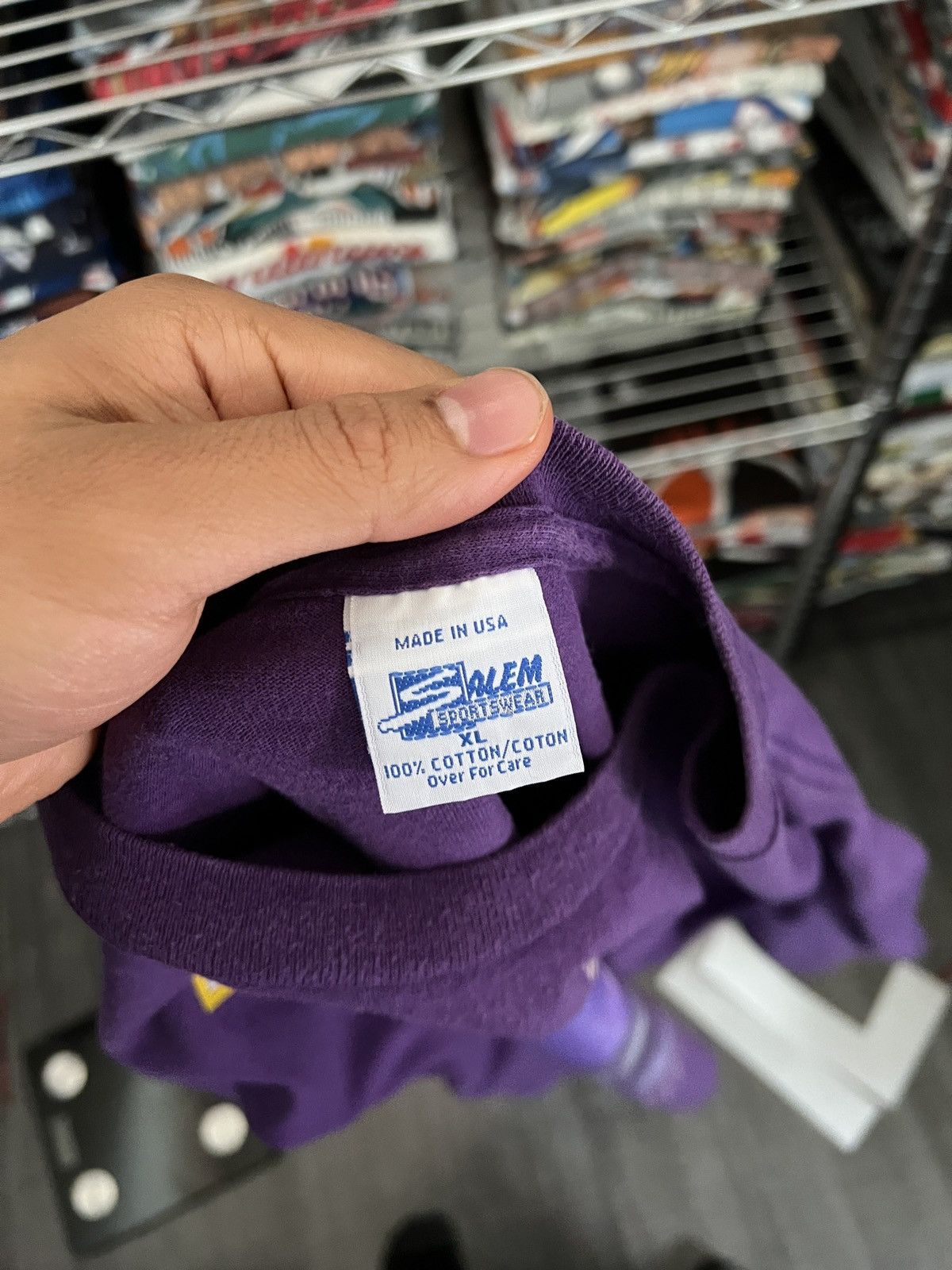Salem Sportswear 1993 Minnesota Vikings Helmet Single Stitch Tee Team Size US XL / EU 56 / 4 - 4 Thumbnail