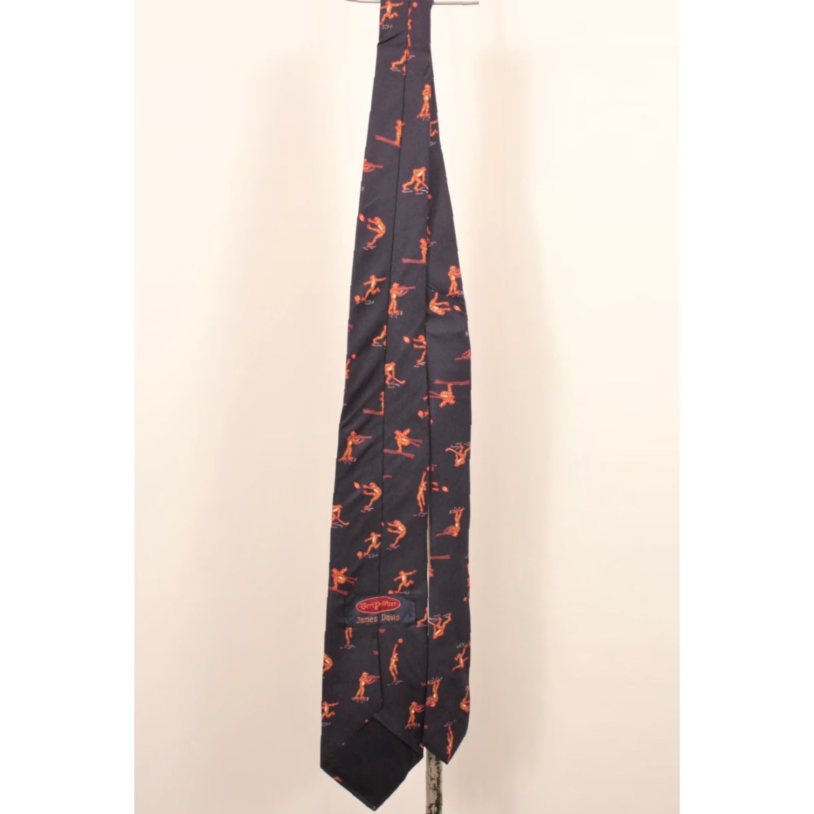 Vintage VINTAGE James Davis 70s Silk Necktie Navy Blue Frog Sports Themed Wide Tie Men Mens 1970s Silk Tie Size ONE SIZE - 6 Thumbnail