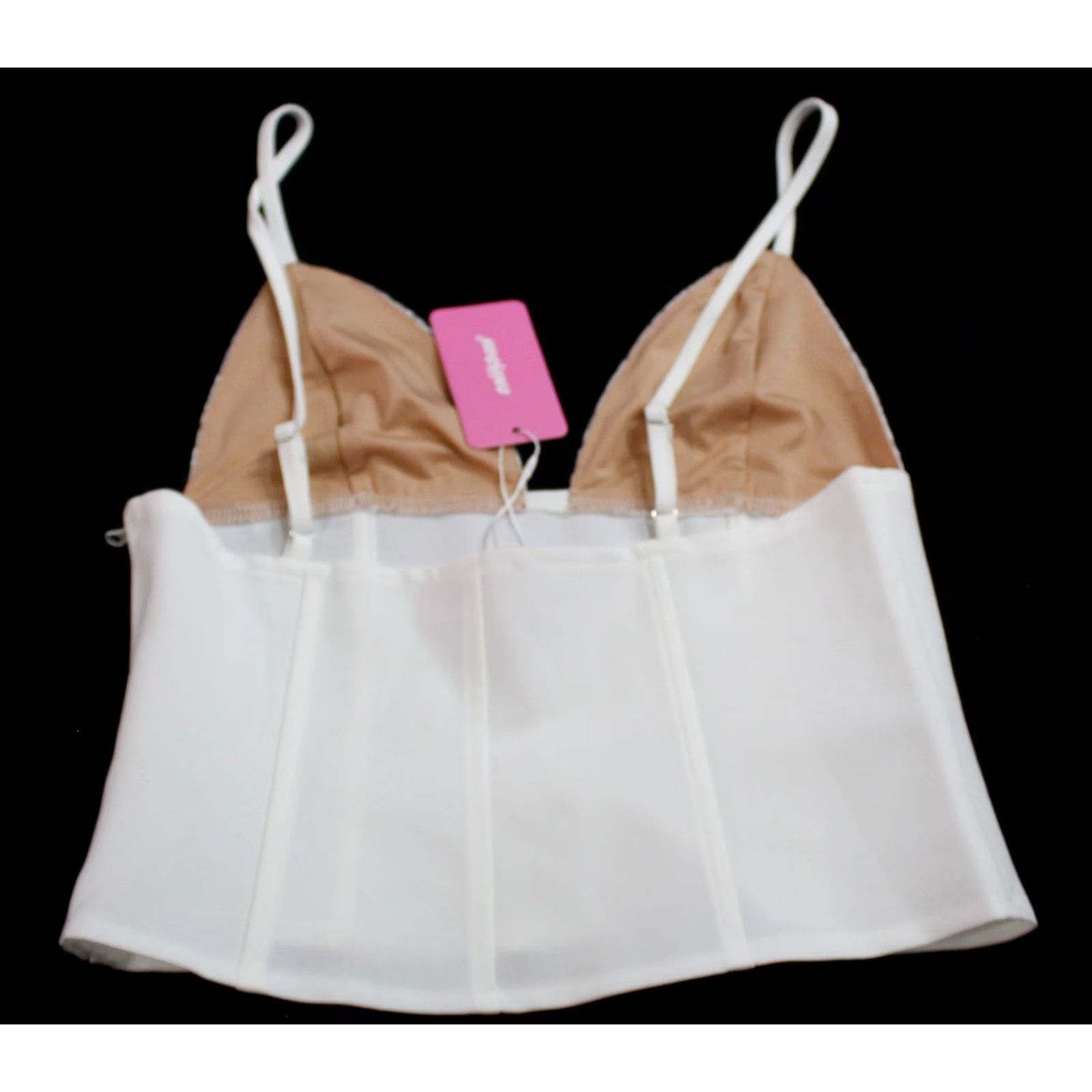 Vintage Edikted Top Womens S White Keesha Lacey Boned Neck Spaghetti Strap MS7 NWT Size S / US 4 / IT 40 - 3 Thumbnail