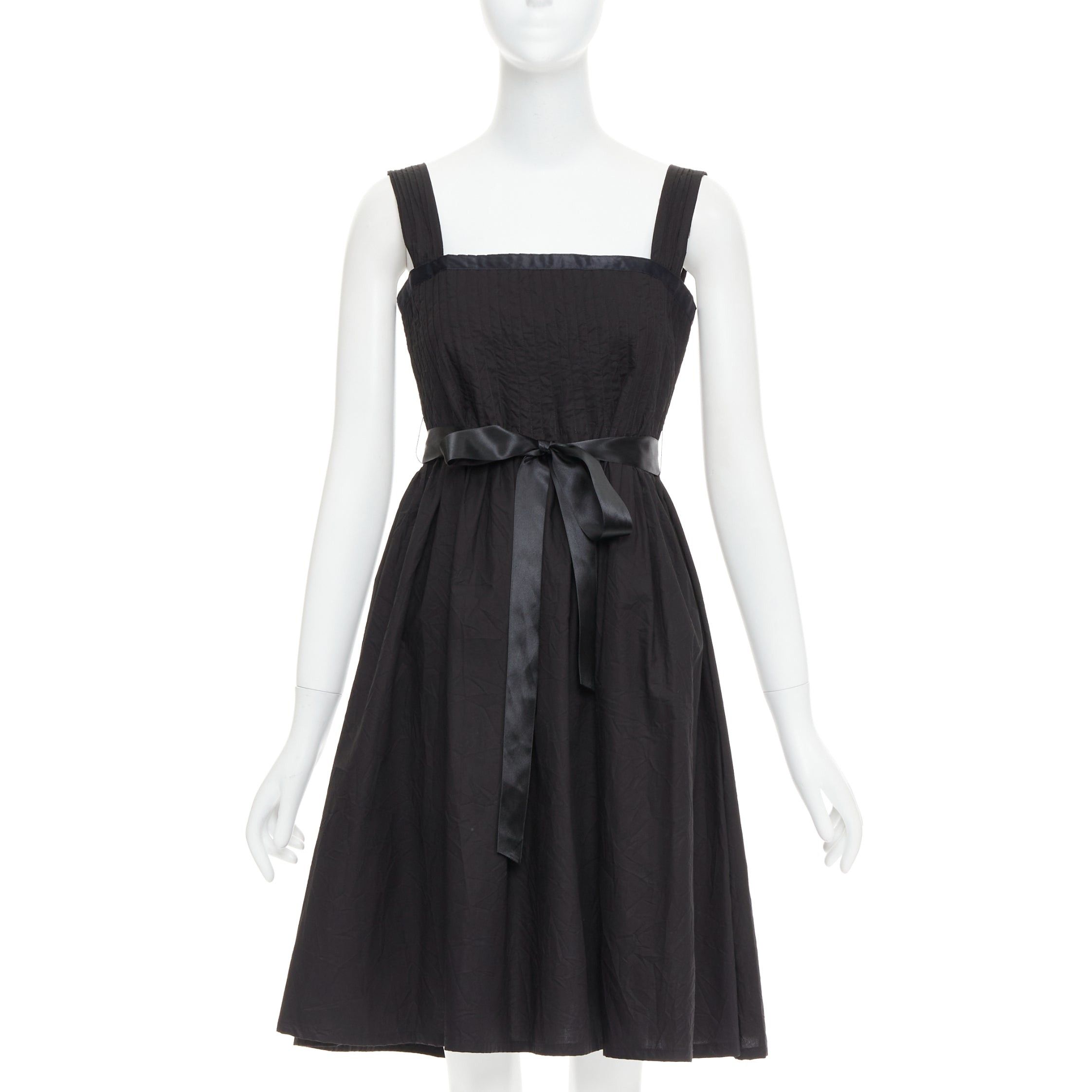 Burberry BURBERRY LONDON black cotton pleated waist ribbon tie babydoll dress UK8 S Size M / US 6-8 / IT 42-44 - 1 Thumbnail