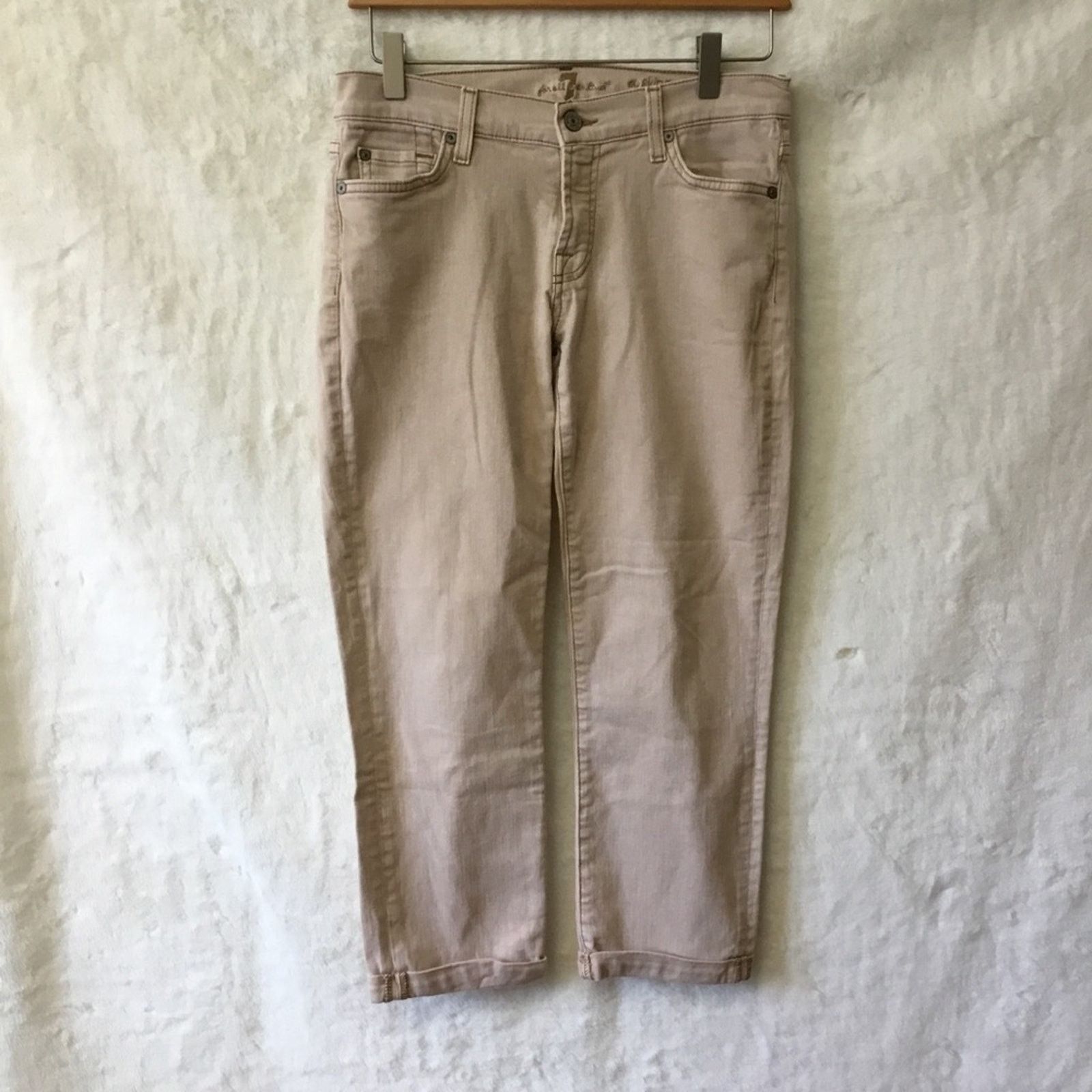 7 For All Mankind 7 For All Mankind Beige Skinny Crop & Roll Jeans Size 28" / US 6 / IT 42 - 4 Thumbnail