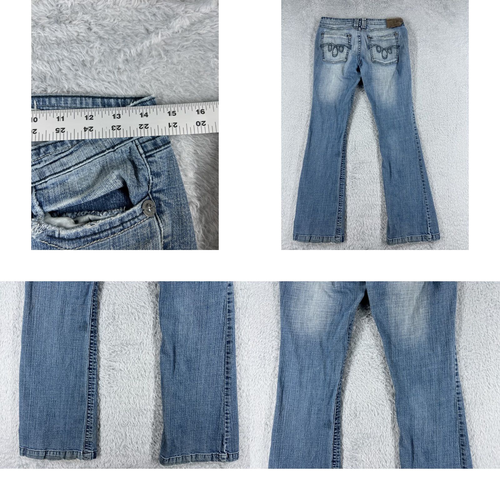 Vintage Industrial Cotton Womens Jeans Flared 28x29 Blue Cotton Blend Distressed Slimming 11 Den Inseam 29 5-Pocket Design Low Rise Vintage No Size 32" / US 10 / IT 46 - 9 Thumbnail