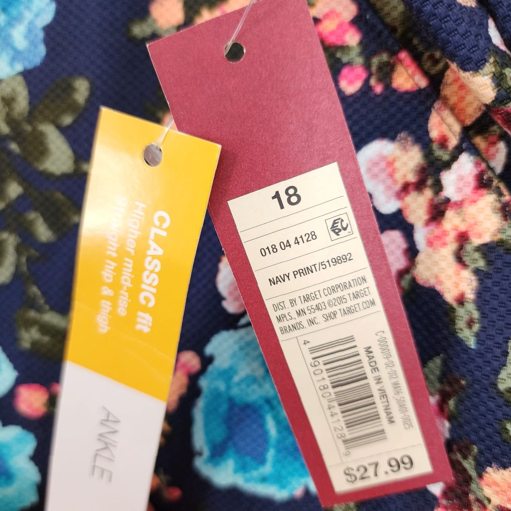 Merona Merona Women Pants Blue Floral Classic Mid Rise Straight Hip Thigh Ankle Size 18 Plus 27in Inseam Size 40" / US 18 - 3 Thumbnail