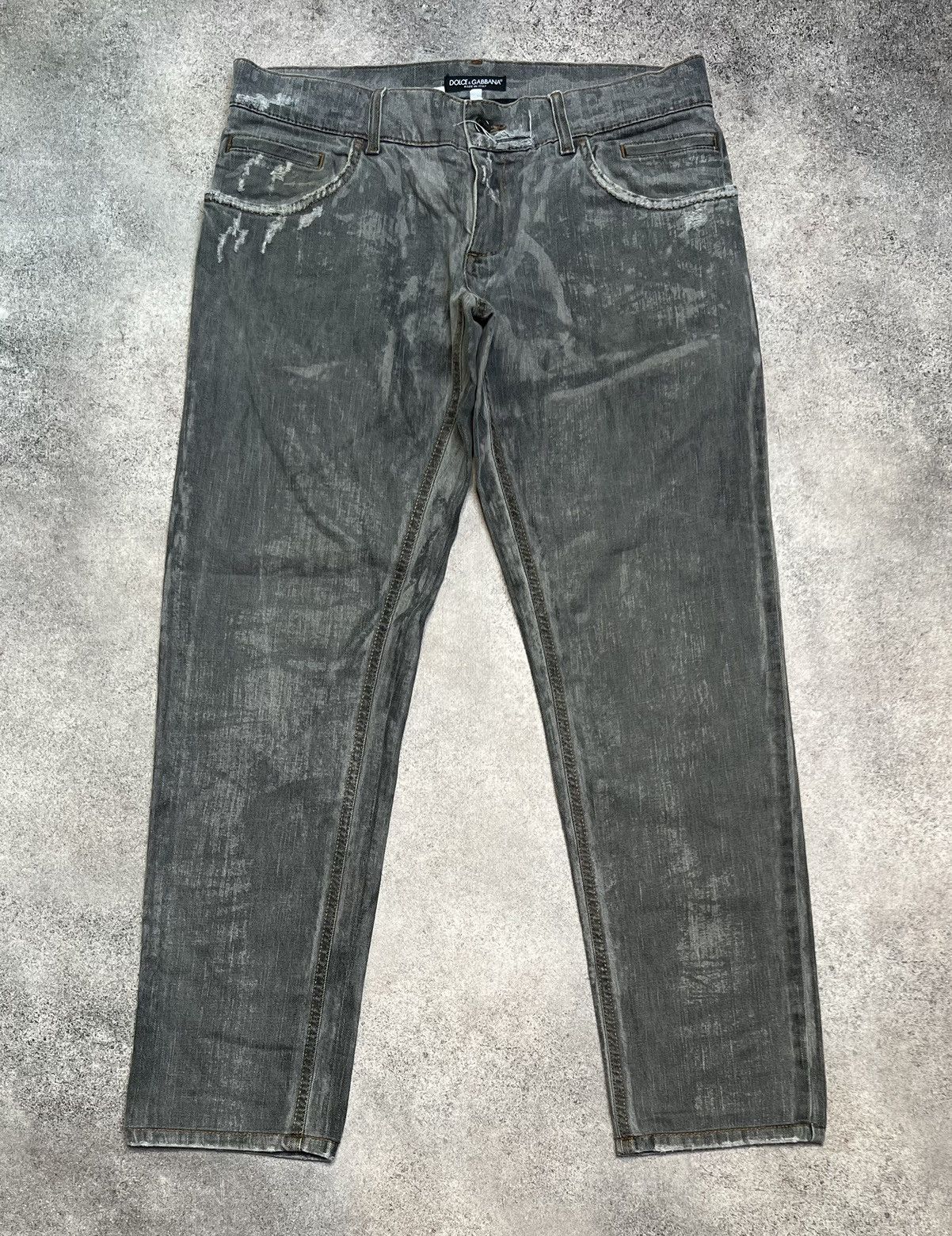 image of Dolce Gabbana x Vintage Dolce & Gabbana Washed Painted Jeans in Grey, Men's (Size 34)