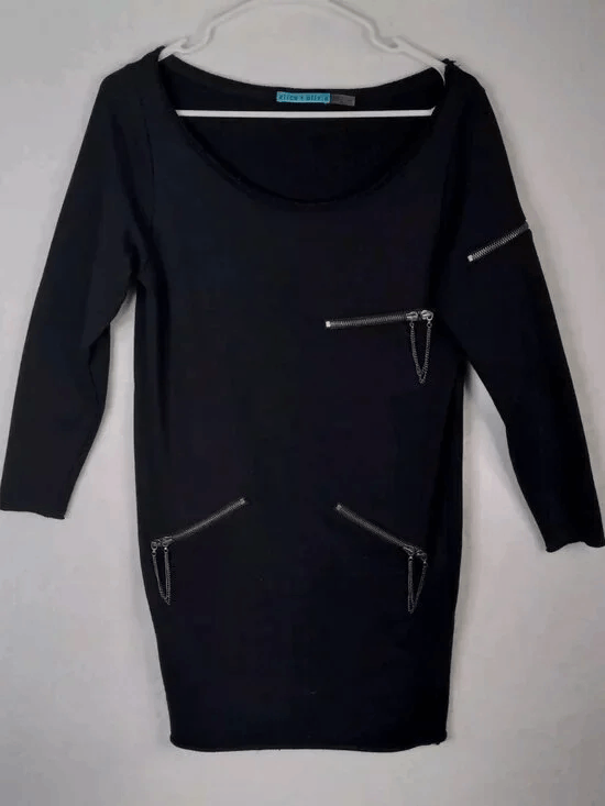 Alice + Olivia Alice + Olivia Boat Neck Black Zipper Detail Mini Dress Size XS / US 0-2 / IT 36-38 - 1 Thumbnail