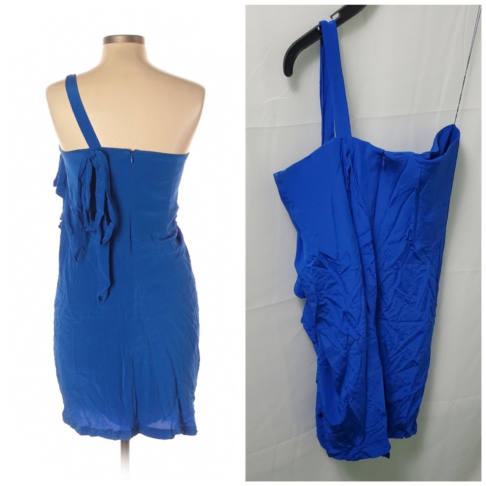 Robert Rodriguez Robert Rodriguez Royal Blue Silk One-Shoulder Cocktail Dress Size L / US 10 / IT 46 - 3 Thumbnail