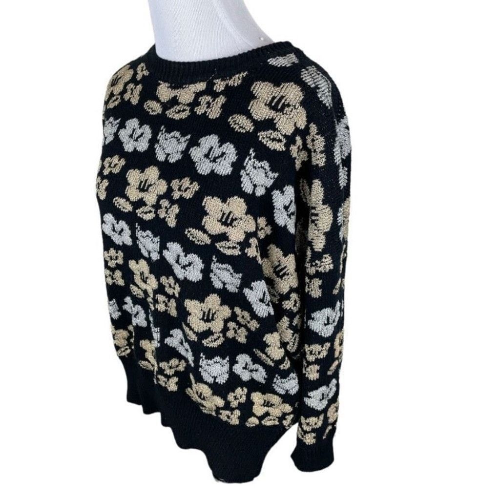 Other Vintage International Sportswear Metallic Floral Sweater Size L / US 10 / IT 46 - 4 Thumbnail