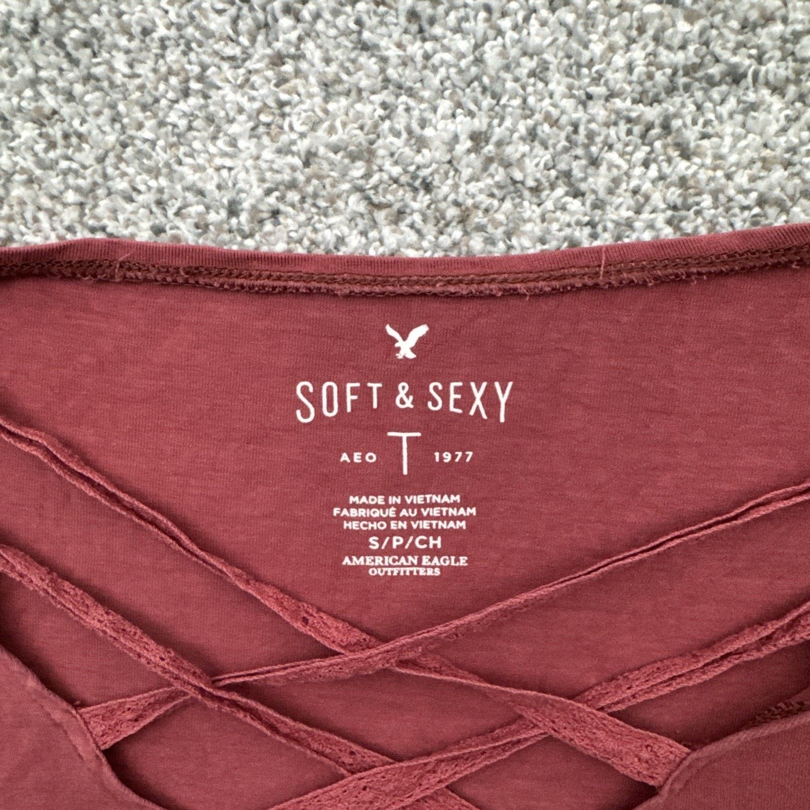 American Eagle Outfitters American Eagle Tee Womens S Y2K Soft Sexy Earthy Crisscross Size S / US 4 / IT 40 - 4 Thumbnail