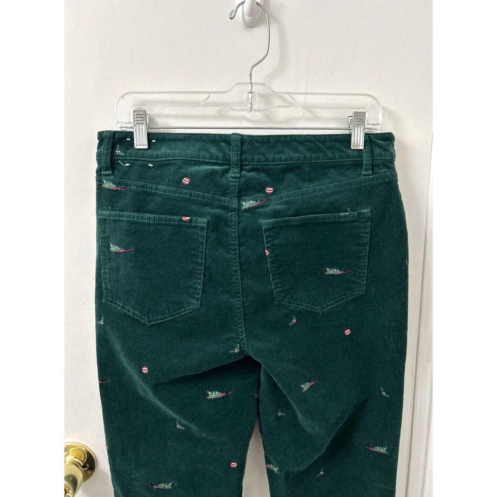 Talbots VINTAGE Talbots Pants Womens 10P 28L Green Corduroy Straight Leg Christmas Embroidered Size 32" / US 10 / IT 46 - 7 Thumbnail