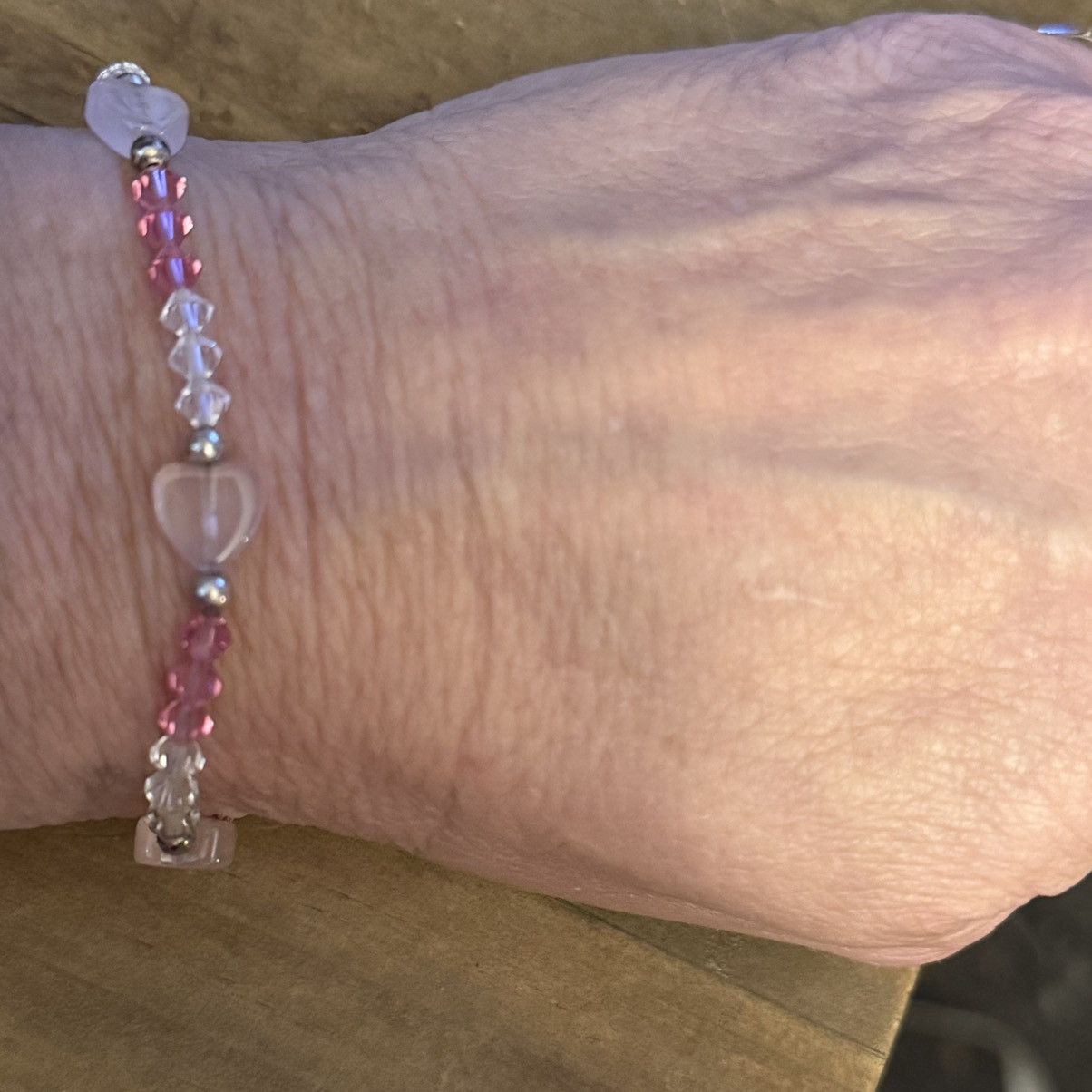 Vintage Vintage sterling pink/clear crystal beaded heart bracelet Size ONE SIZE - 2 Thumbnail