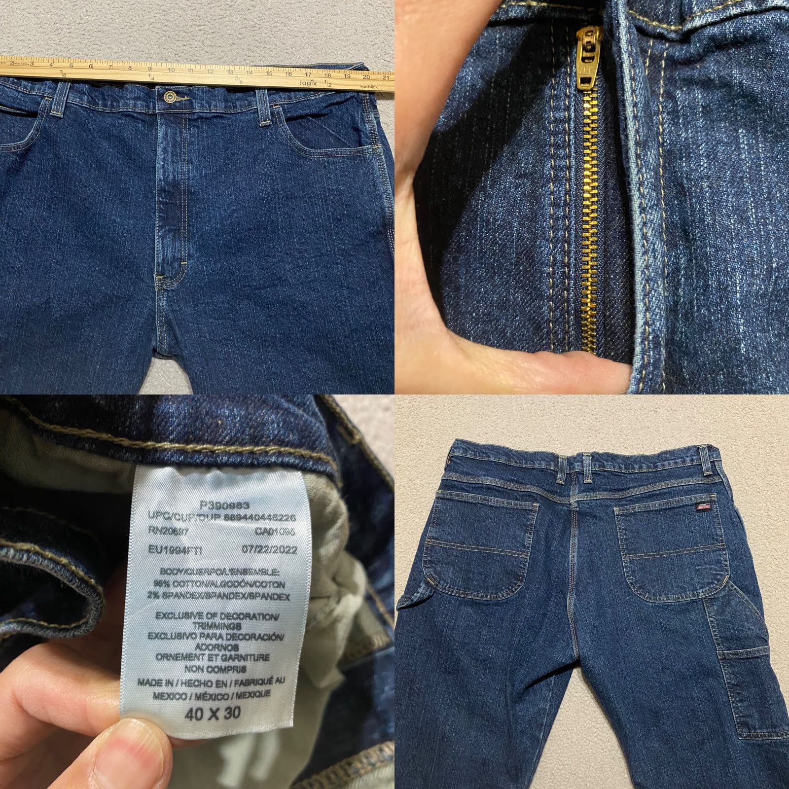 Dickies Dickies Jeans 40x30 Blue Denim Medium Wash Straight Relaxed Carpenter Work Mens Size US 40 / EU 56 - 8 Thumbnail