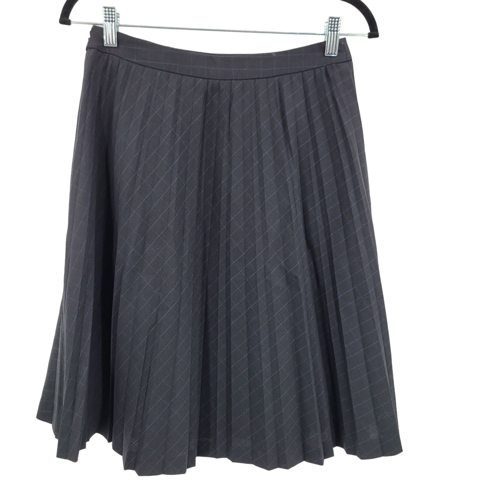 Vintage Loft Pleated Midi Skirt 0 Black Blue Plaid Wool Knee Size 25" / US 0 / IT 36 - 6 Thumbnail