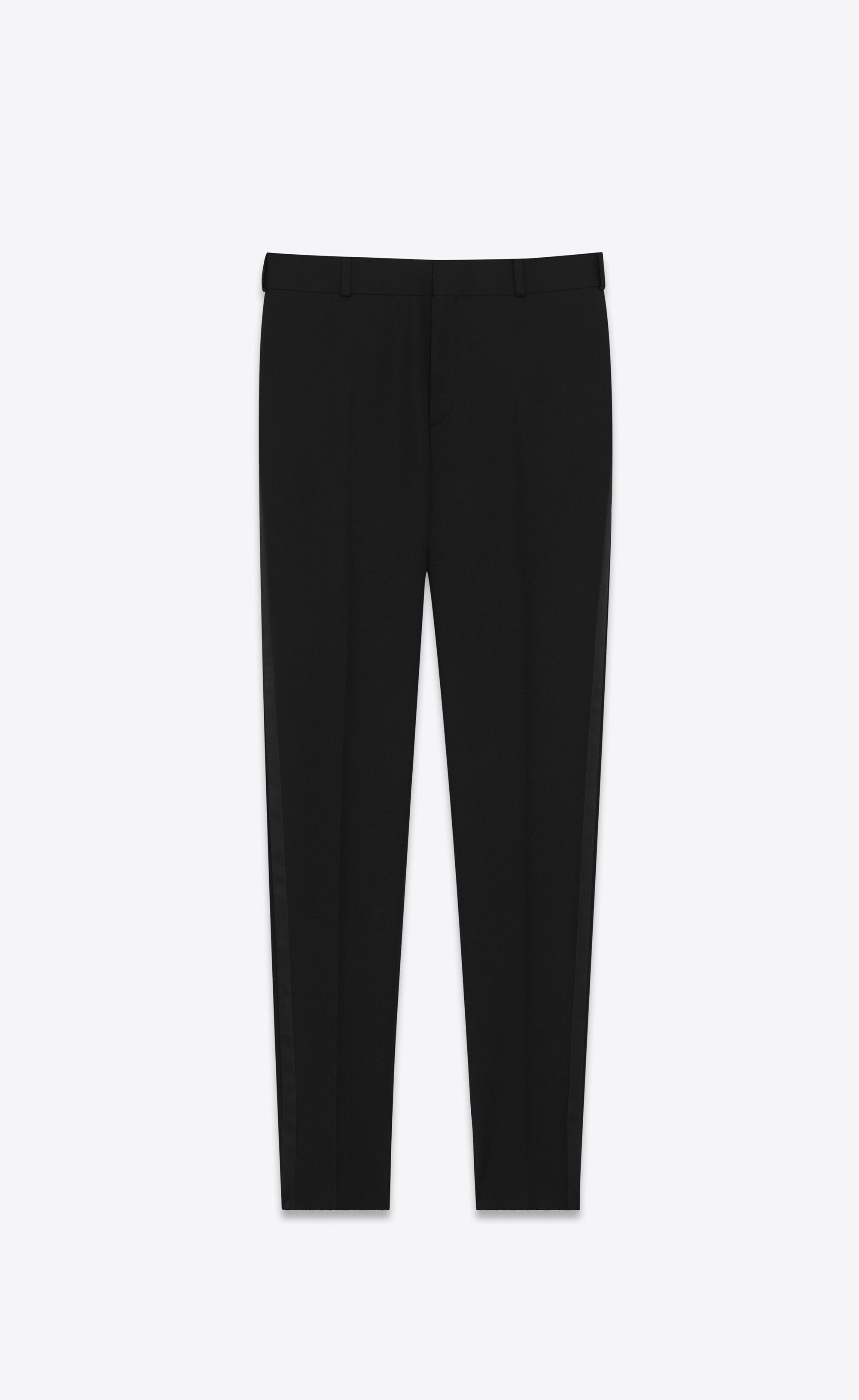 Saint Laurent Paris o1tr1nto0325 Tuxedo Straight Pant In Grain De Poudre Black Size 28" / US 6 / IT 42 - 1 Thumbnail