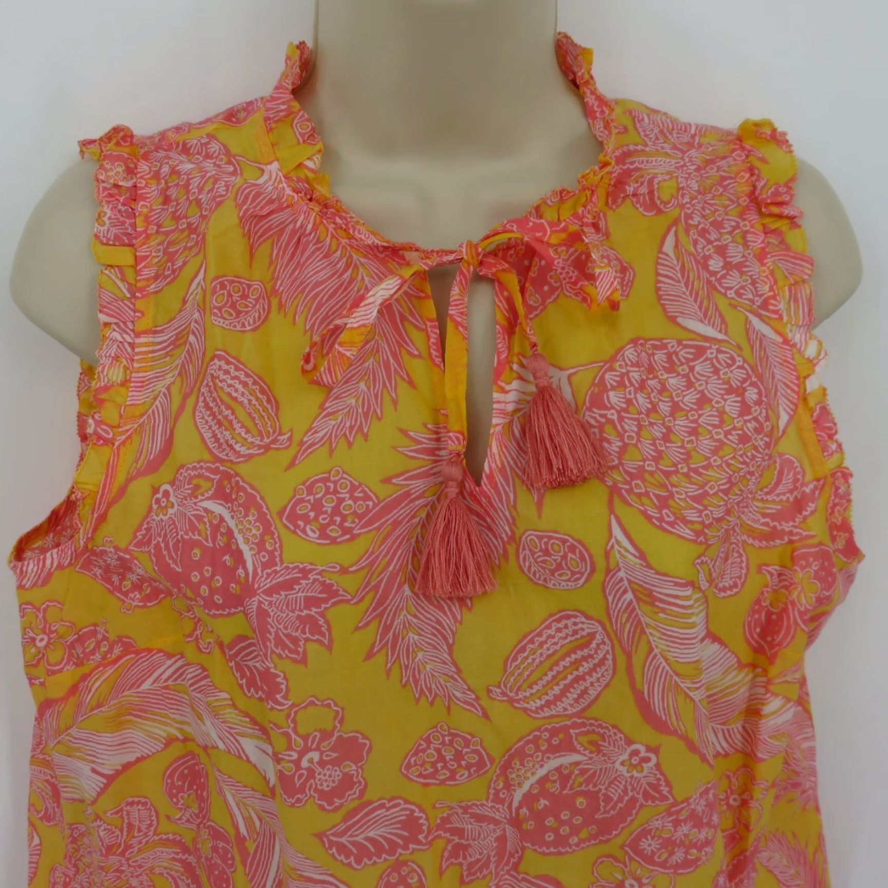 Talbots Talbots Women Medium Petite MP Pink Orange Tropical Fruit Leaf Blouse Shirt NEW Size M / US 6-8 / IT 42-44 - 2 Thumbnail