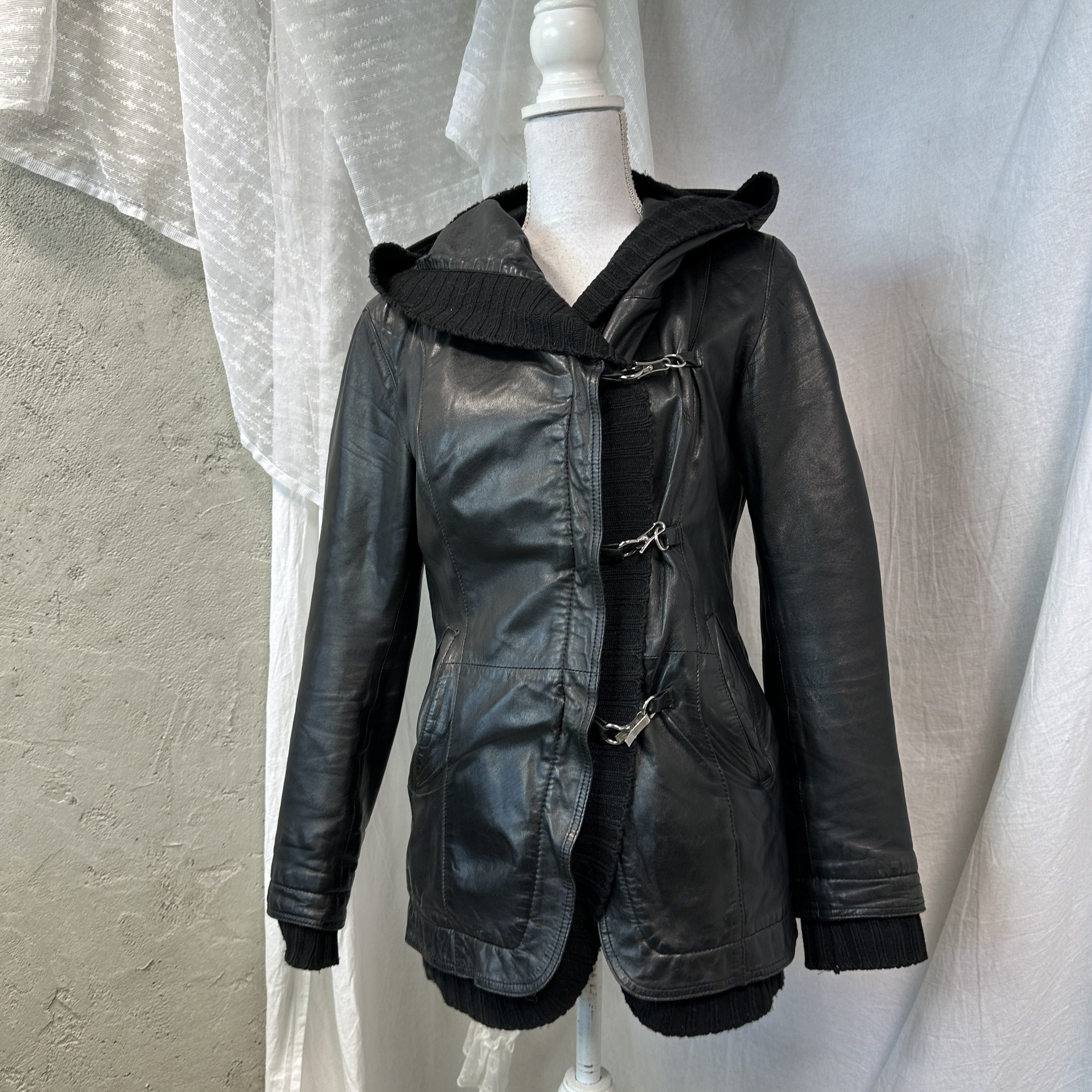 Vintage Vintage Avant Garde Grunge Leather Big Collar Jacket Y2K Size M / US 6-8 / IT 42-44 - 3 Thumbnail