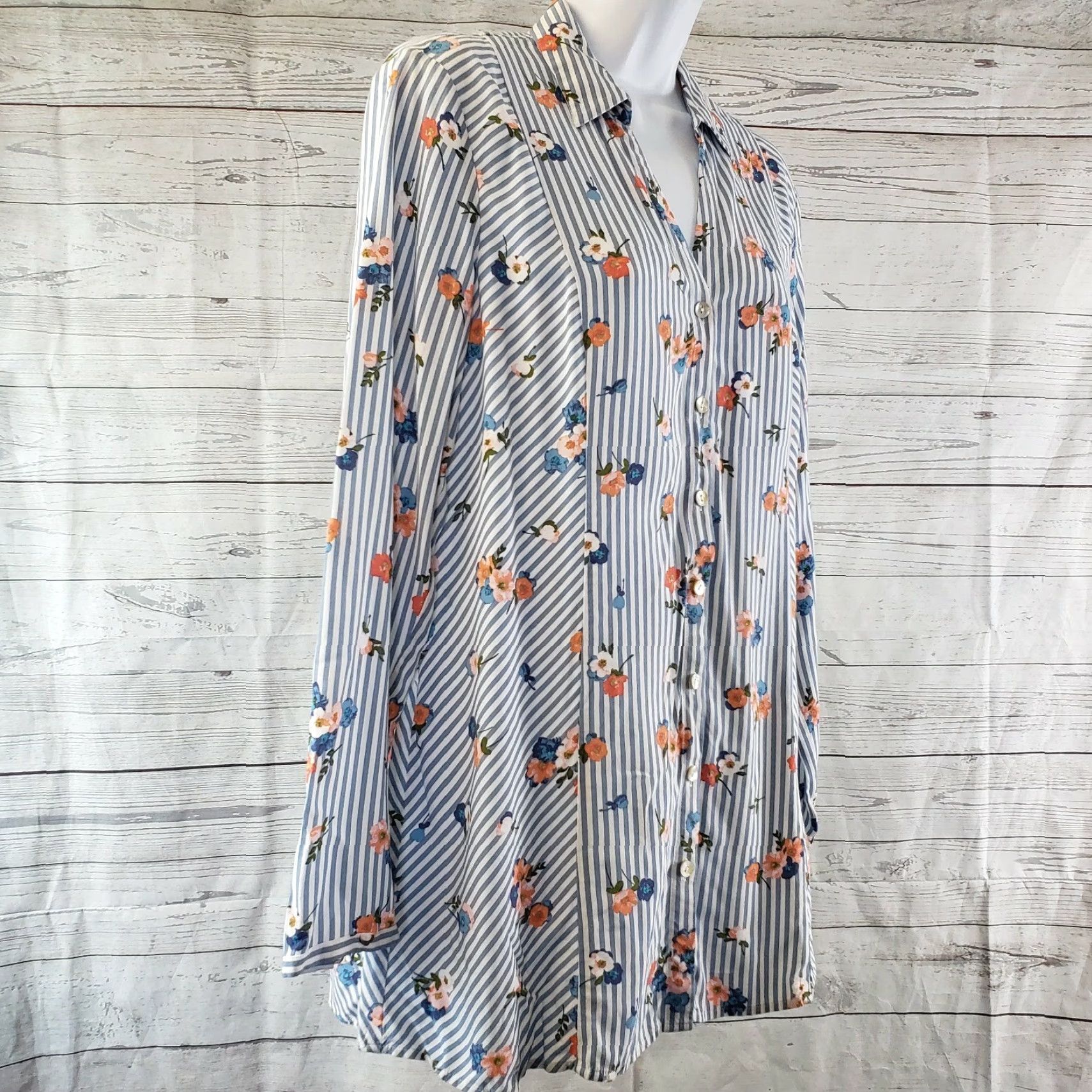 J. Jill J Jill Womens Button-Up Shirt Small Pink Floral Long Sleeve Rayon Vintage No Size S / US 4 / IT 40 - 3 Thumbnail
