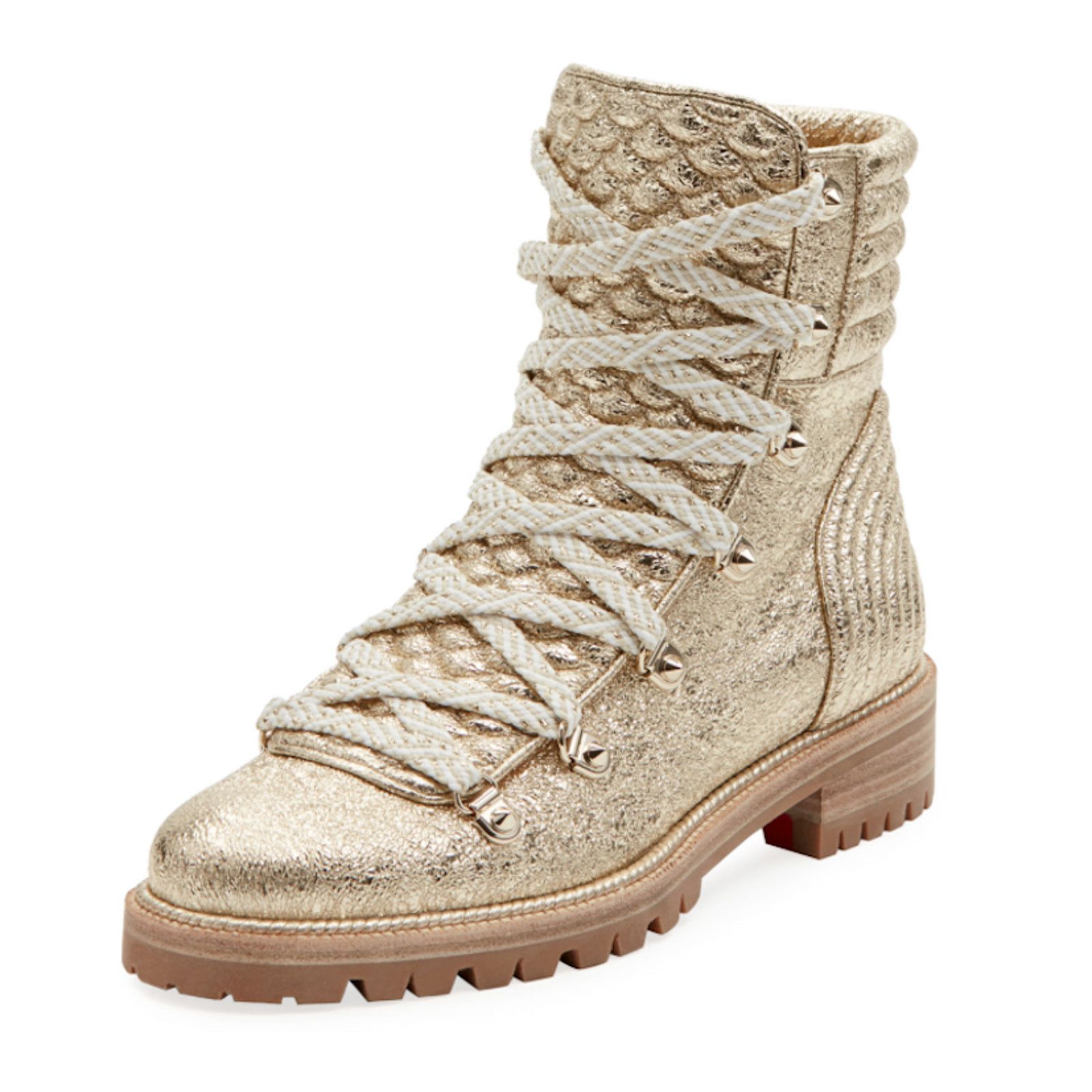 Christian Louboutin Christian Louboutin Mad Boot Platine Gold Flat Combat Lace Size US 5.5 / IT 35.5 - 1 Thumbnail