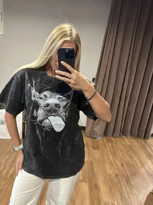 Japanese Brand Gothic T-shirts Hip Hop Streetwear Letter Dog Size ONE SIZE - 6 Thumbnail