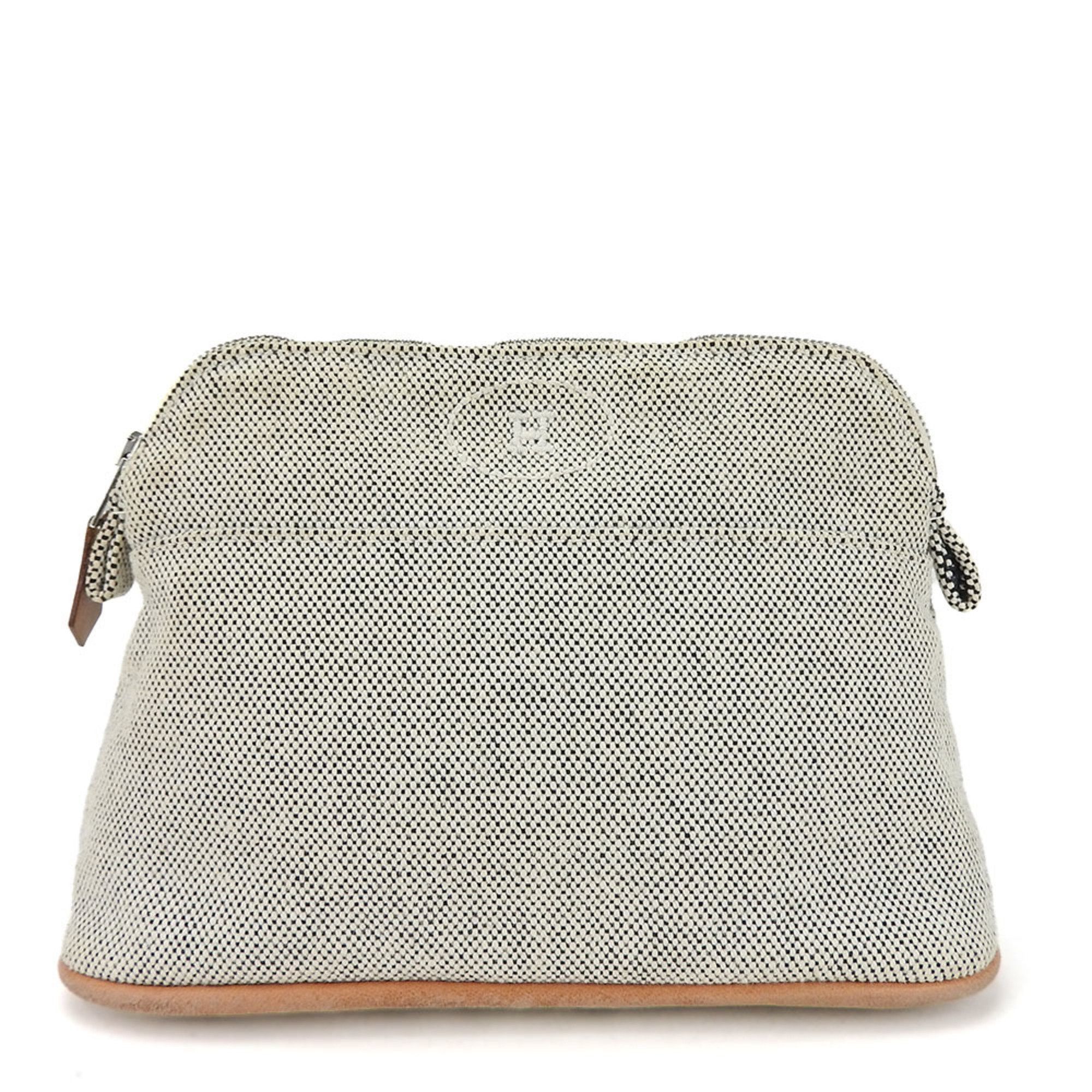 image of Hermes Pouch Bolide Canvas Leather Grey Bag-In-Bag For Women Hermes