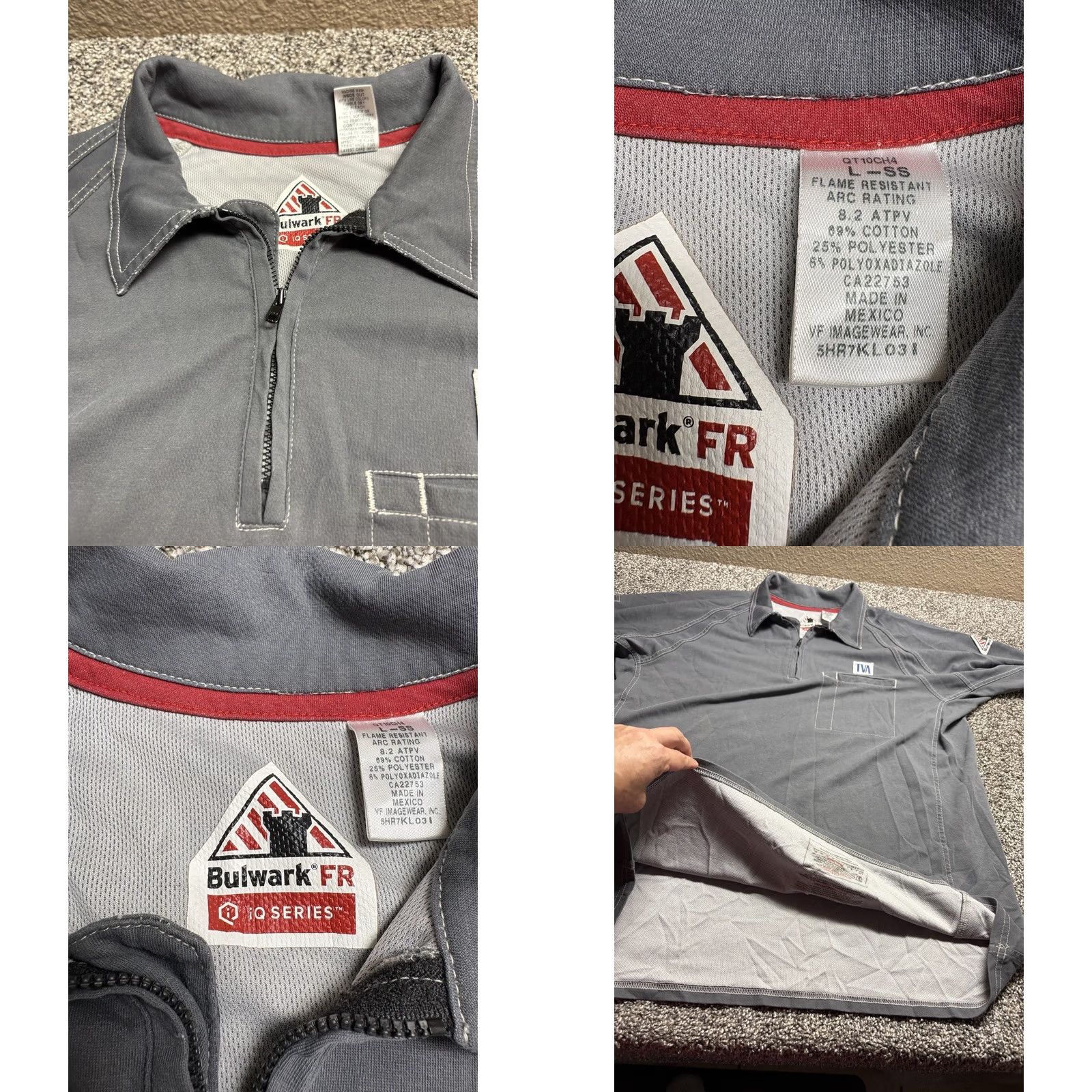 Vintage VINTAGE Bulwark FR Shirt Mens Large Gray Workwear IQ Series Zip Polo Collar Short Sleeve Mens Gray IQ Series Zip Polo Shirt Size US L / EU 52-54 / 3 - 8 Thumbnail