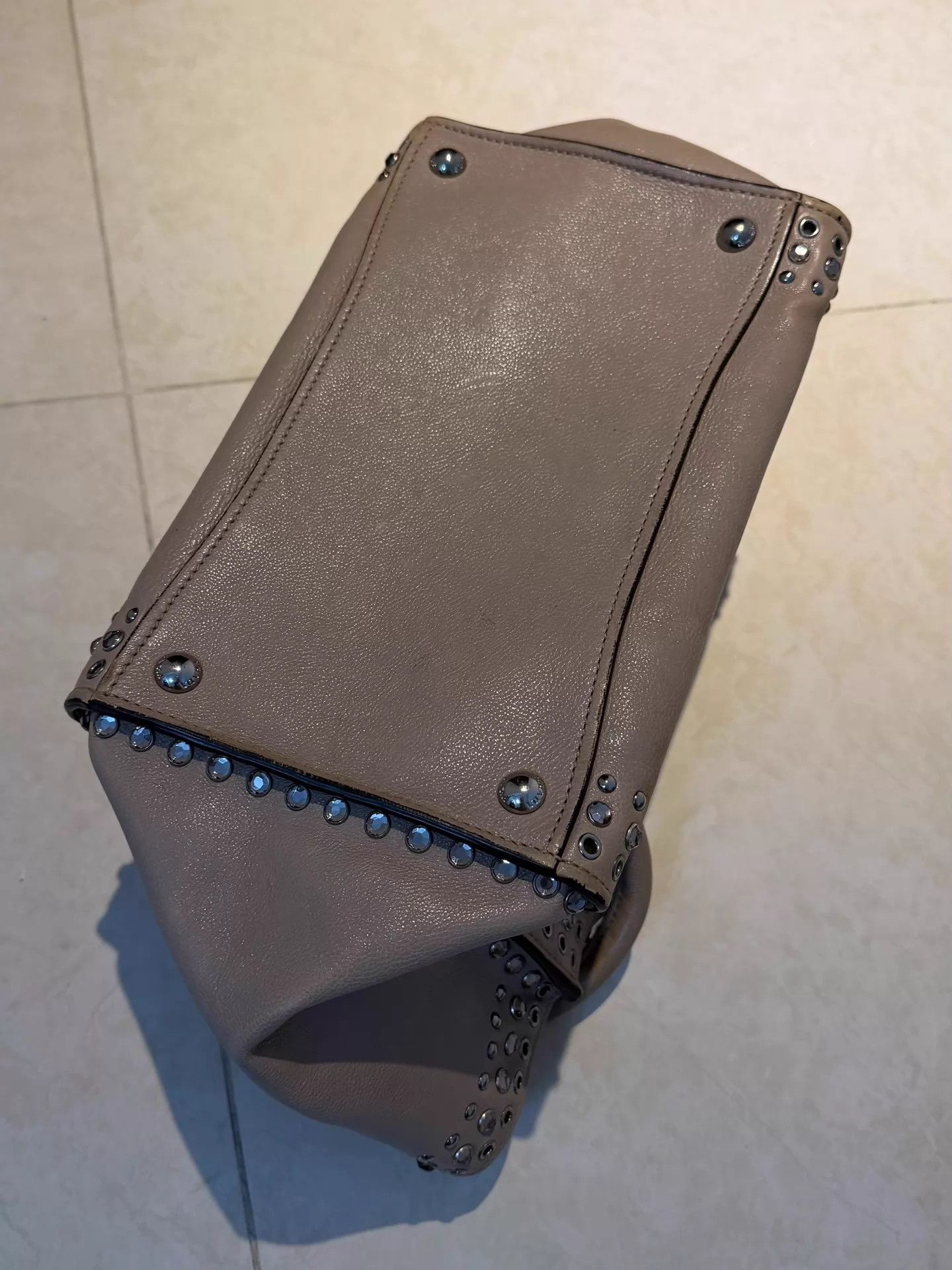 Prada PRADA Pyramid Leather Studded Tote Bag Champagne Size ONE SIZE - 3 Thumbnail