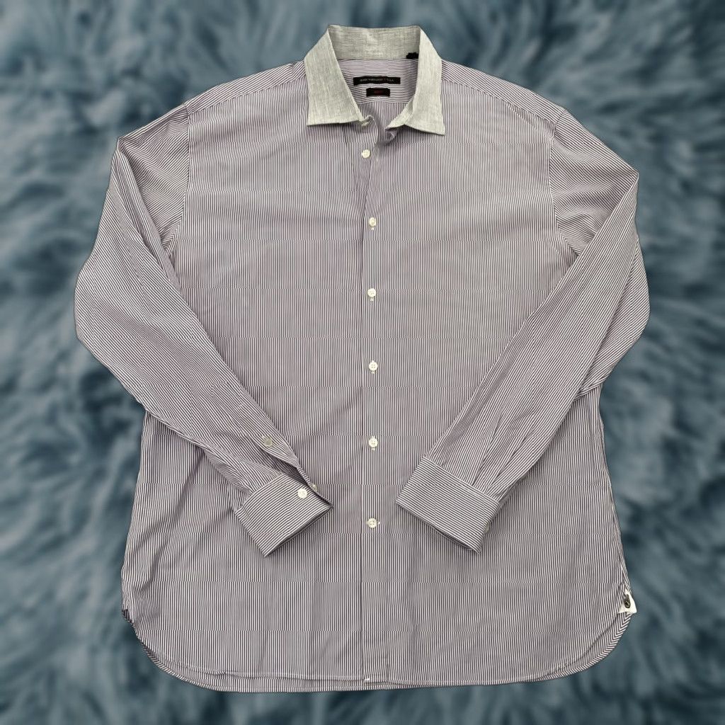 John Varvatos John Varvatos Button-Up Shirt Adult 17 Purple Striped Long Sleeve Slim Fit Mens Size US XL / EU 56 / 4 - 1 Thumbnail