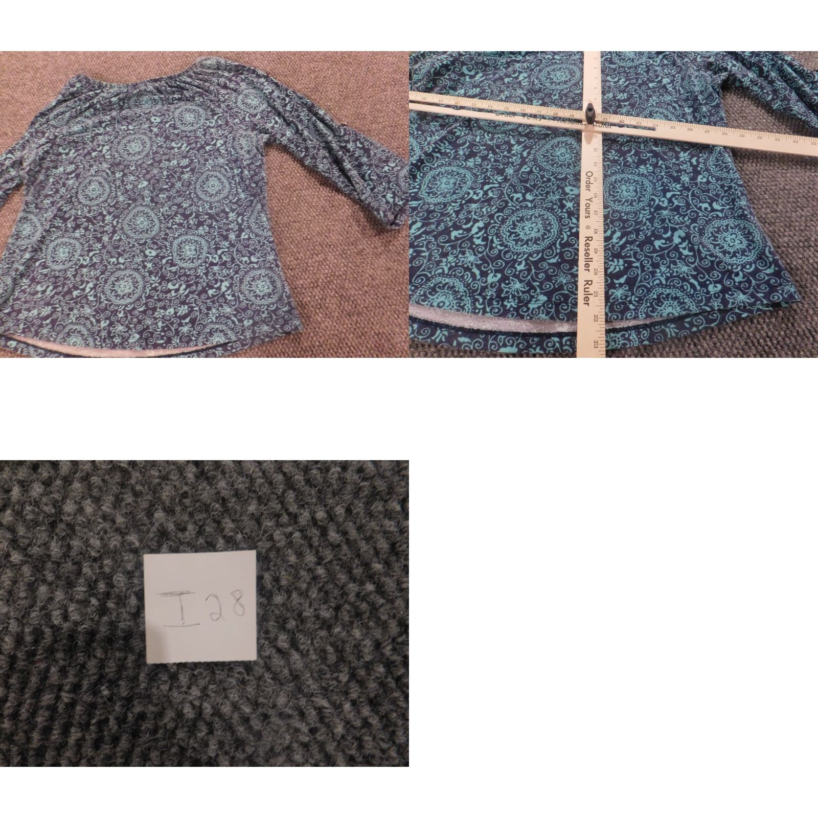 Vintage Kim Rogers Blouse L Womens Blue Floral Crew Neck Pullover Stretch Casual Regular Satin? (Note: Contains rayon and cotton; cap sleeves) Size L / US 10 / IT 46 - 8 Thumbnail