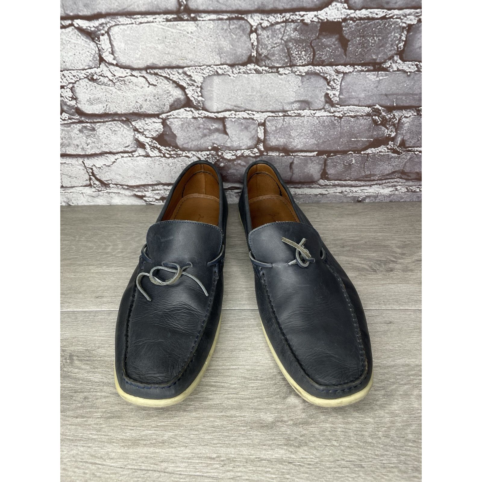 Massimo Matteo MASSIMO MATTEO Navy Blue Leather Casual Moc Driving Loafers Size US 12 / EU 45 - 16 Thumbnail
