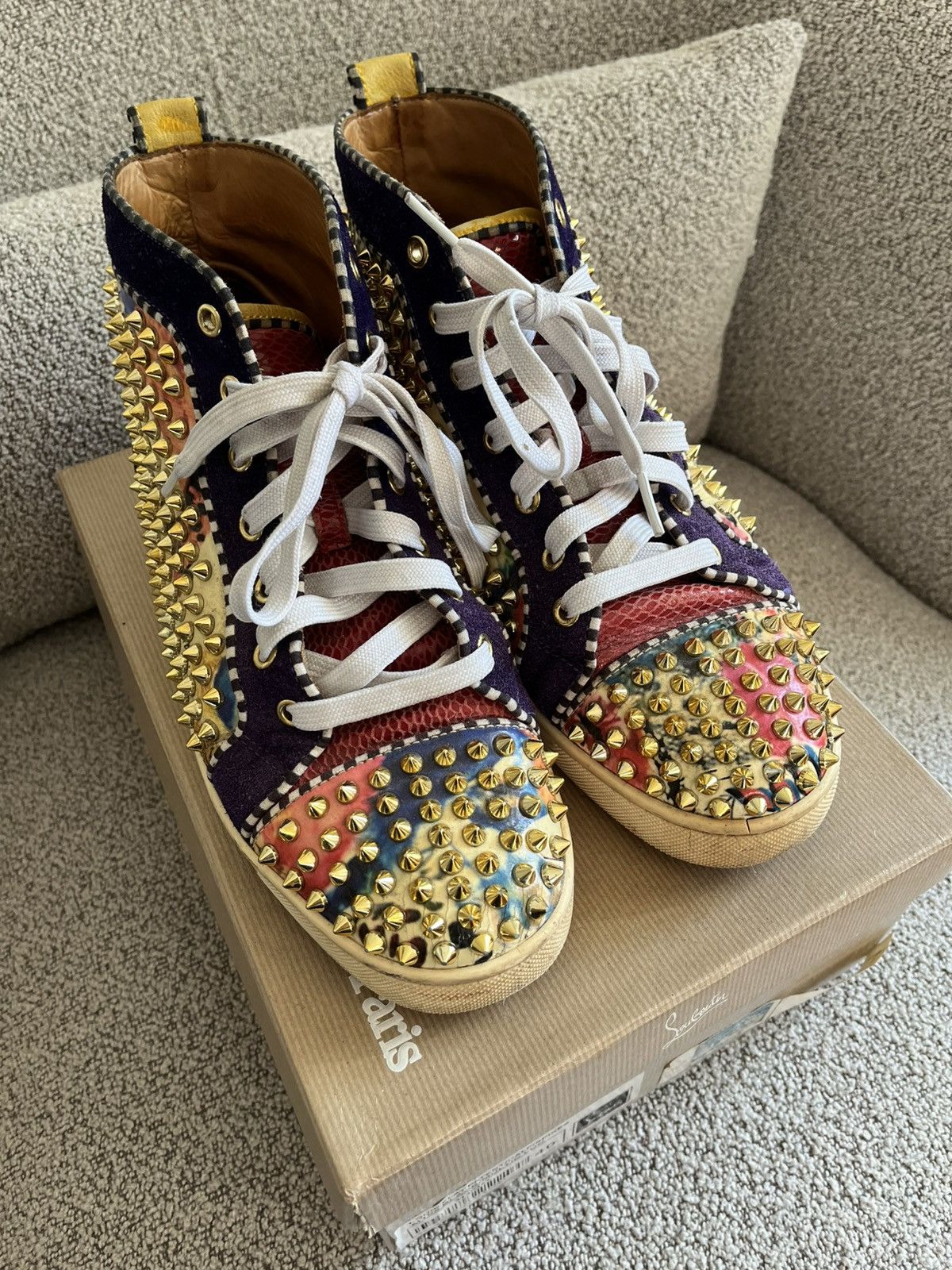 Christian Louboutin Louboutin Red Bottom Gold Spiked Sneakers Size US 8 / EU 41 - 5 Thumbnail